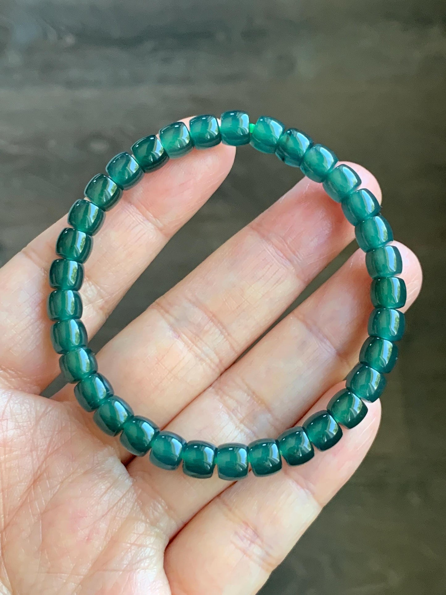 Natural Grade A Guatemalan Icy Highly Translucent Dark Teal Jade Jadeite Barrel Beads Beaded Bracelet 6.4x5mm 7” 15g 天然冰胶危深蓝绿翡翠桶珠手串 WLG660