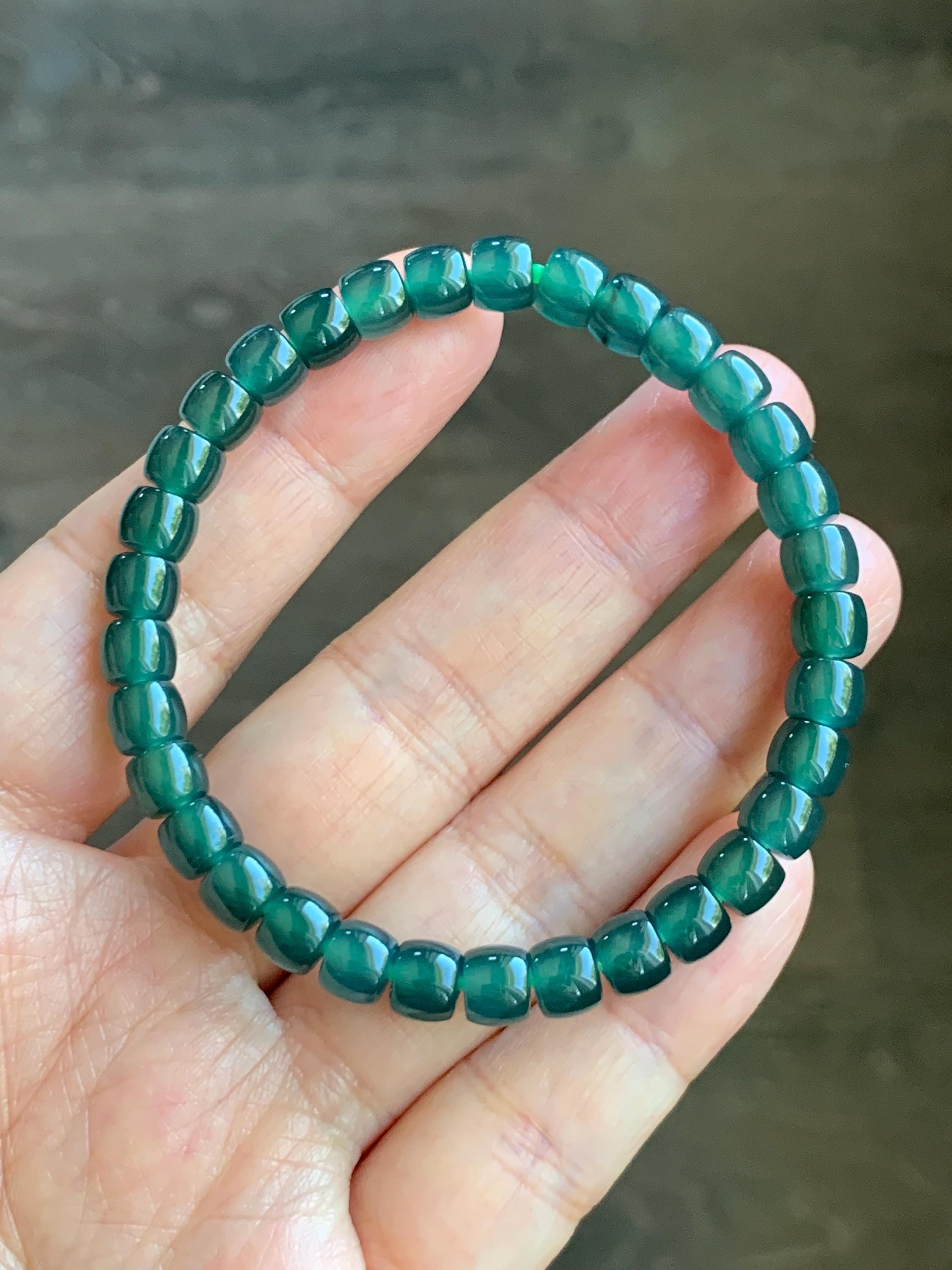Natural Grade A Guatemalan Icy Highly Translucent Dark Teal Jade Jadeite Barrel Beads Beaded Bracelet 6.4x5mm 7” 15g 天然冰胶危深蓝绿翡翠桶珠手串 WLG660