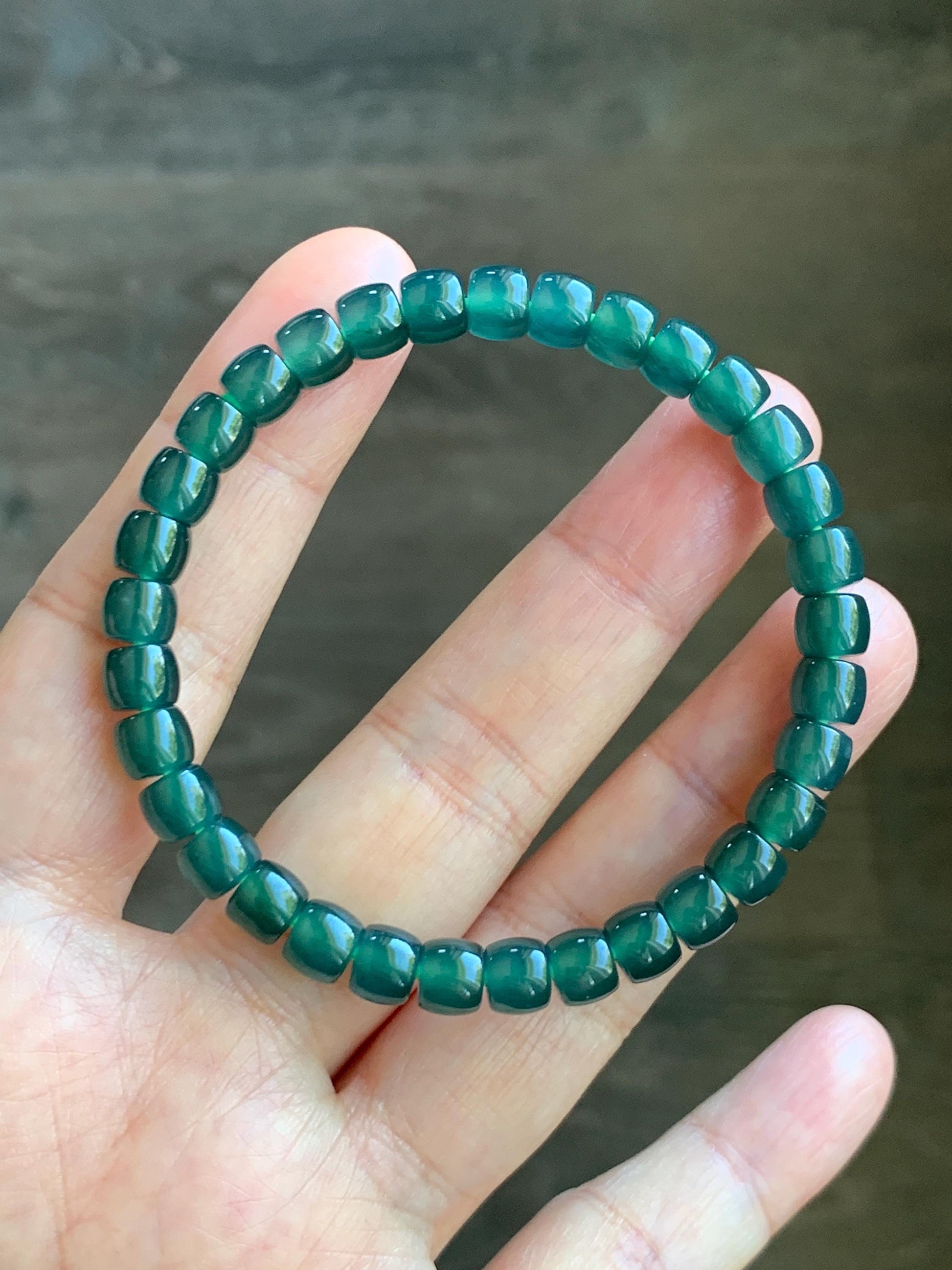 Natural Grade A Guatemalan Icy Highly Translucent Dark Teal Jade Jadeite Barrel Beads Beaded Bracelet 6.4x5mm 7” 15g 天然冰胶危深蓝绿翡翠桶珠手串 WLG660
