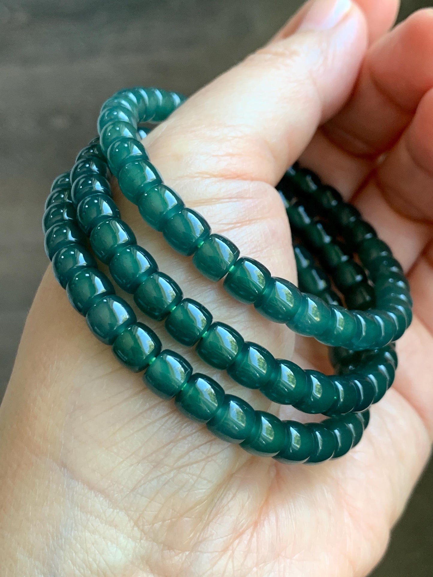 Natural Grade A Guatemalan Icy Highly Translucent Dark Teal Jade Jadeite Barrel Beads Beaded Bracelet 6.4x5mm 7” 15g 天然冰胶危深蓝绿翡翠桶珠手串 WLG660