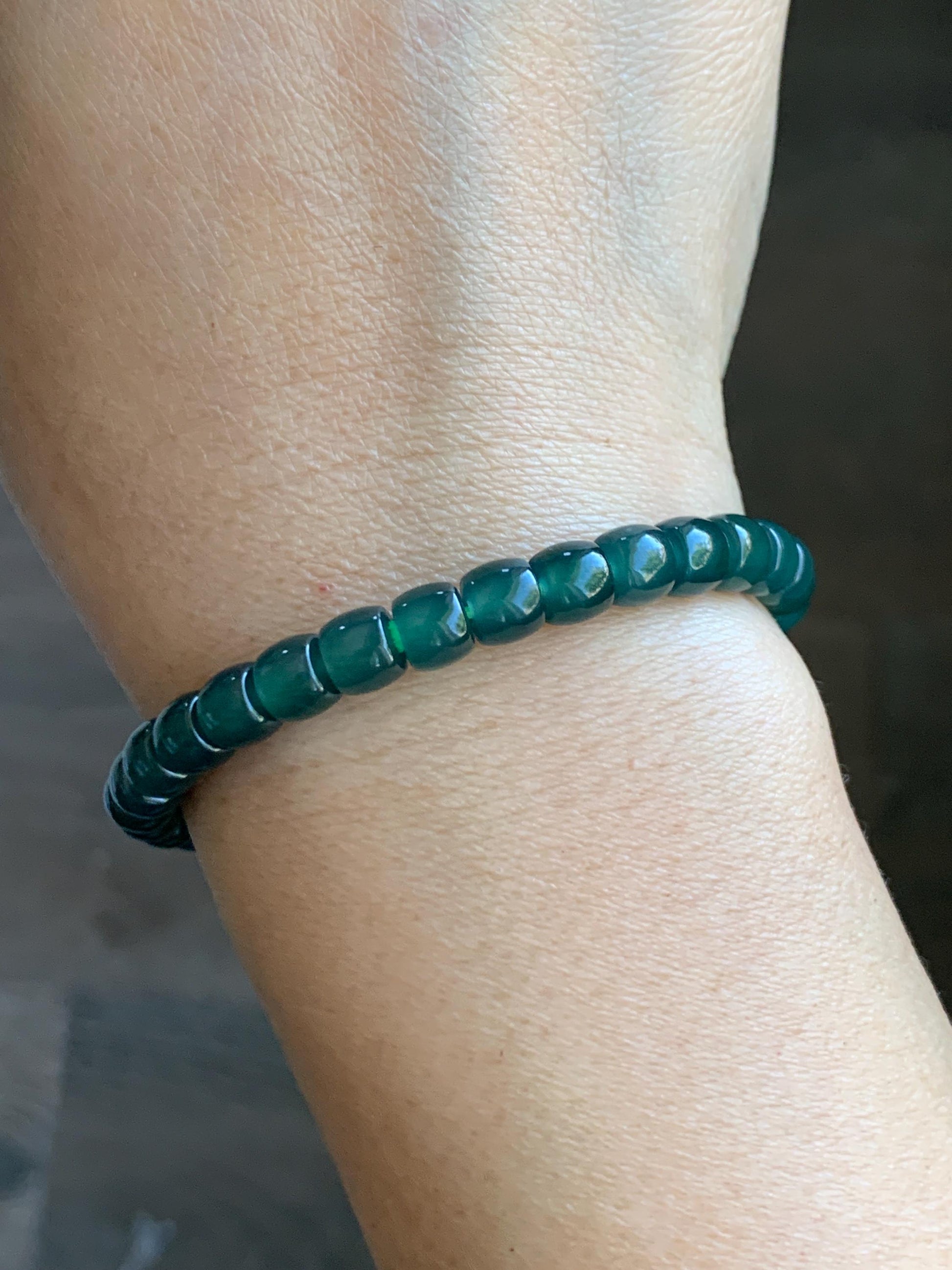 Natural Grade A Guatemalan Icy Highly Translucent Dark Teal Jade Jadeite Barrel Beads Beaded Bracelet 6.4x5mm 7” 15g 天然冰胶危深蓝绿翡翠桶珠手串 WLG660
