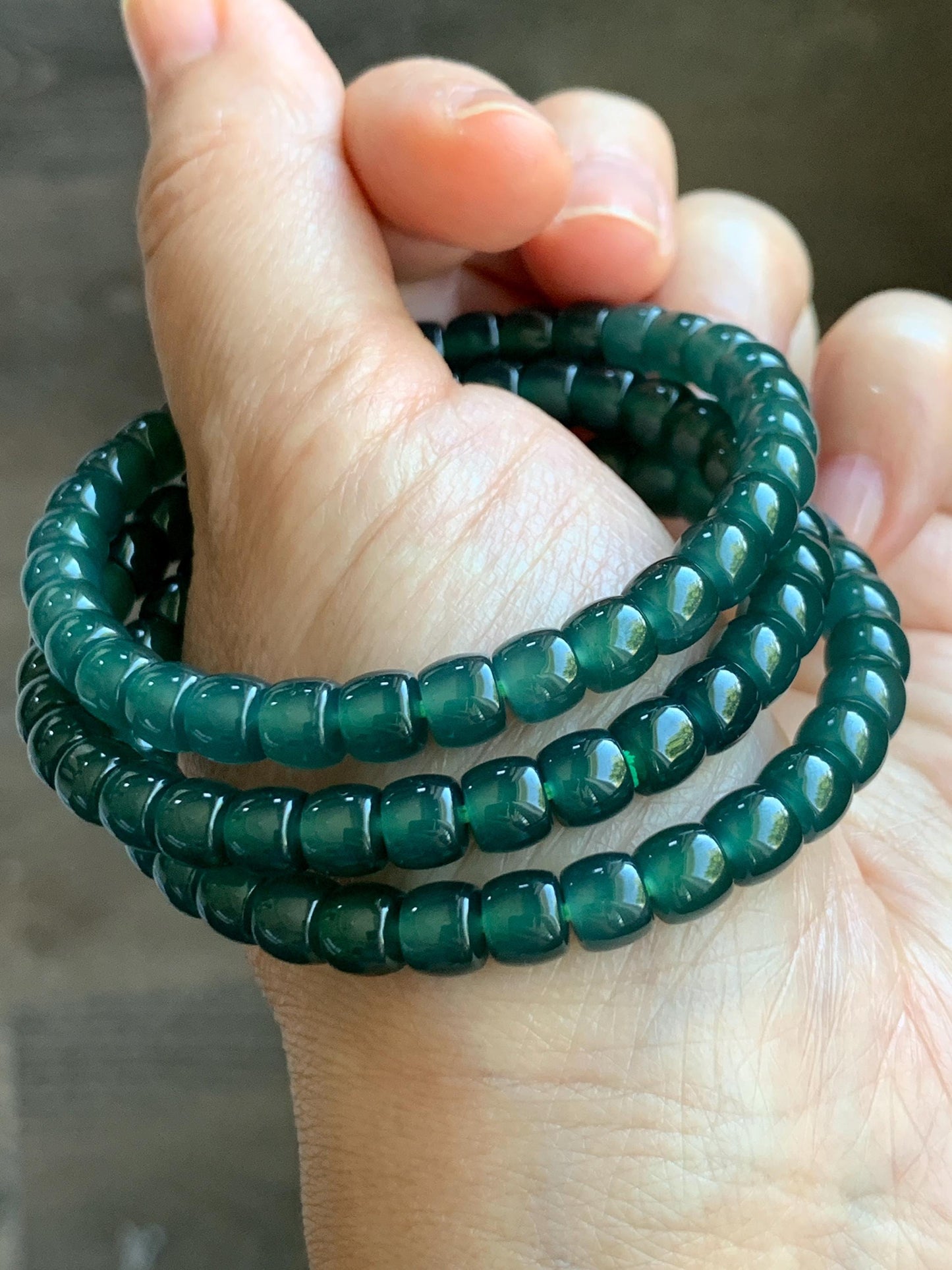 Natural Grade A Guatemalan Icy Highly Translucent Dark Teal Jade Jadeite Barrel Beads Beaded Bracelet 6.4x5mm 7” 15g 天然冰胶危深蓝绿翡翠桶珠手串 WLG660