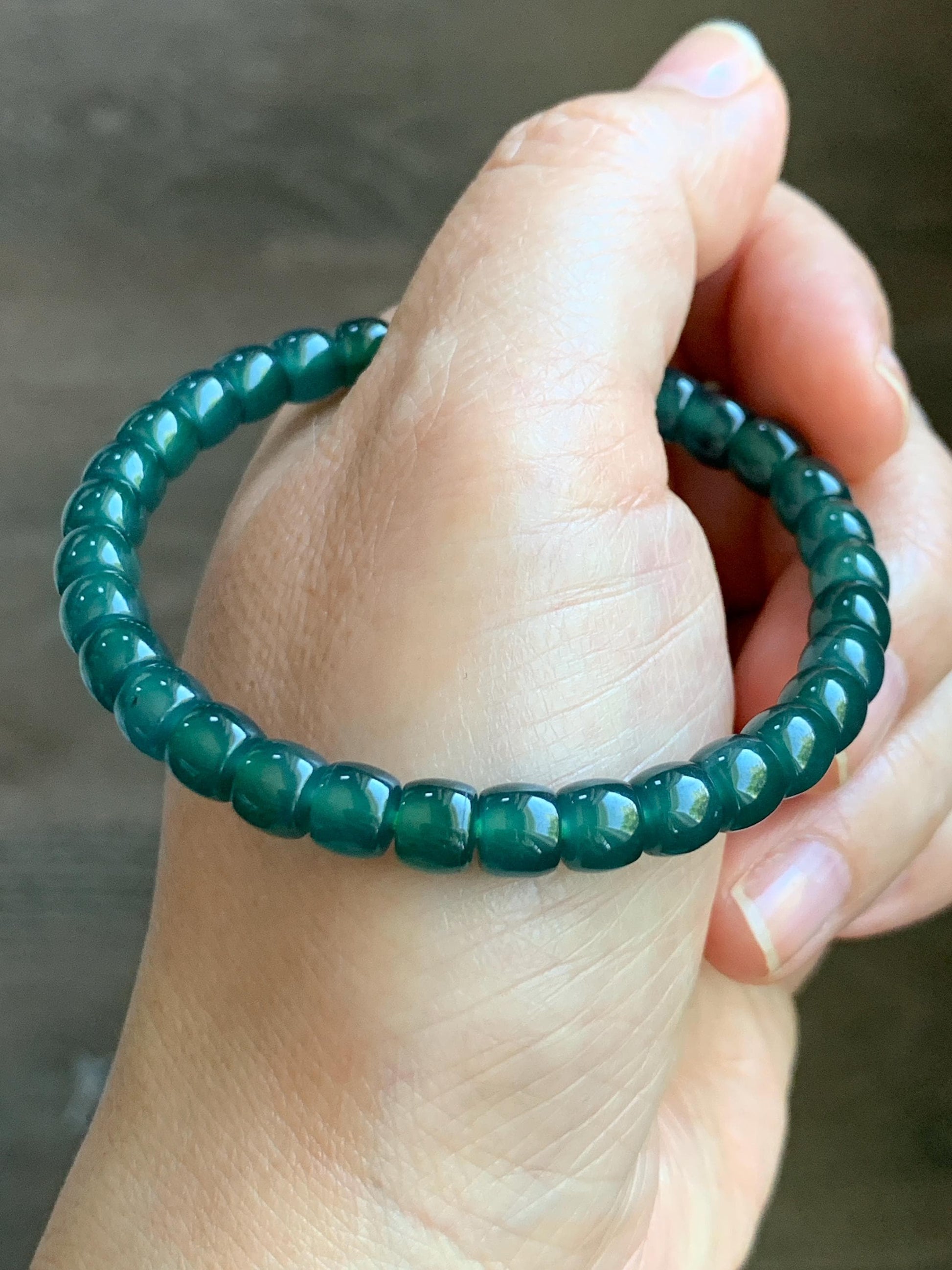 Natural Grade A Guatemalan Icy Highly Translucent Dark Teal Jade Jadeite Barrel Beads Beaded Bracelet 6.4x5mm 7” 15g 天然冰胶危深蓝绿翡翠桶珠手串 WLG660