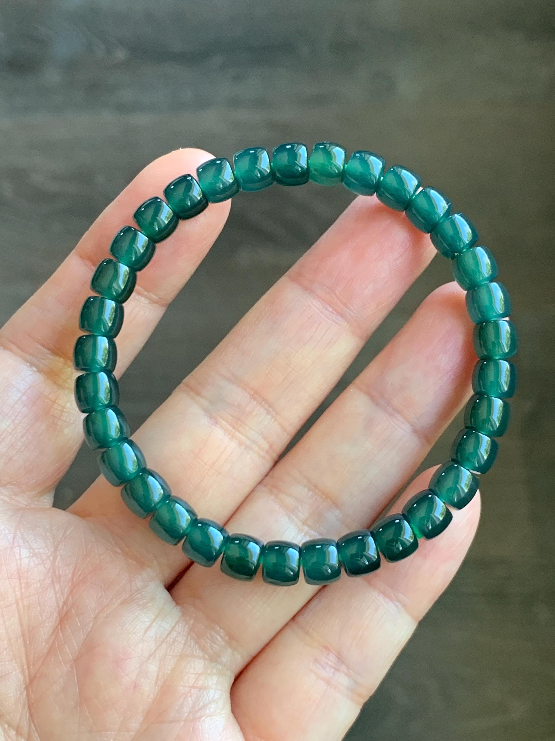 Natural Grade A Guatemalan Icy Highly Translucent Dark Teal Jade Jadeite Barrel Beads Beaded Bracelet 6.4x5mm 7” 15g 天然冰胶危深蓝绿翡翠桶珠手串 WLG660