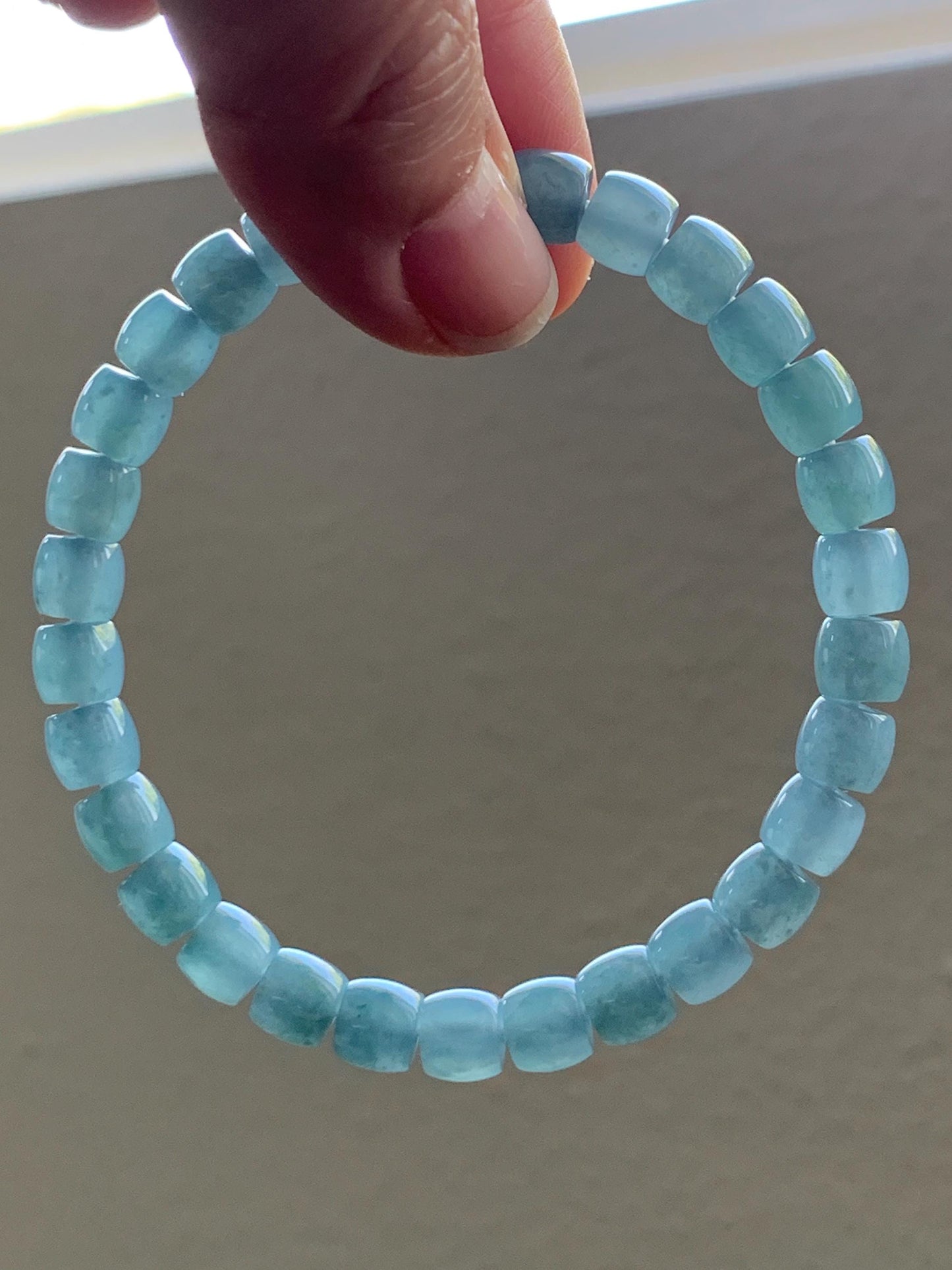 Natural Grade A Guatemalan Icy Translucent Dusty Teal Blue Jade Jadeite Barrel Beads Beaded Bracelet 6.8x6mm 7.5” 20g 天然冰胶危浅蓝翡翠桶珠手串 WALG220