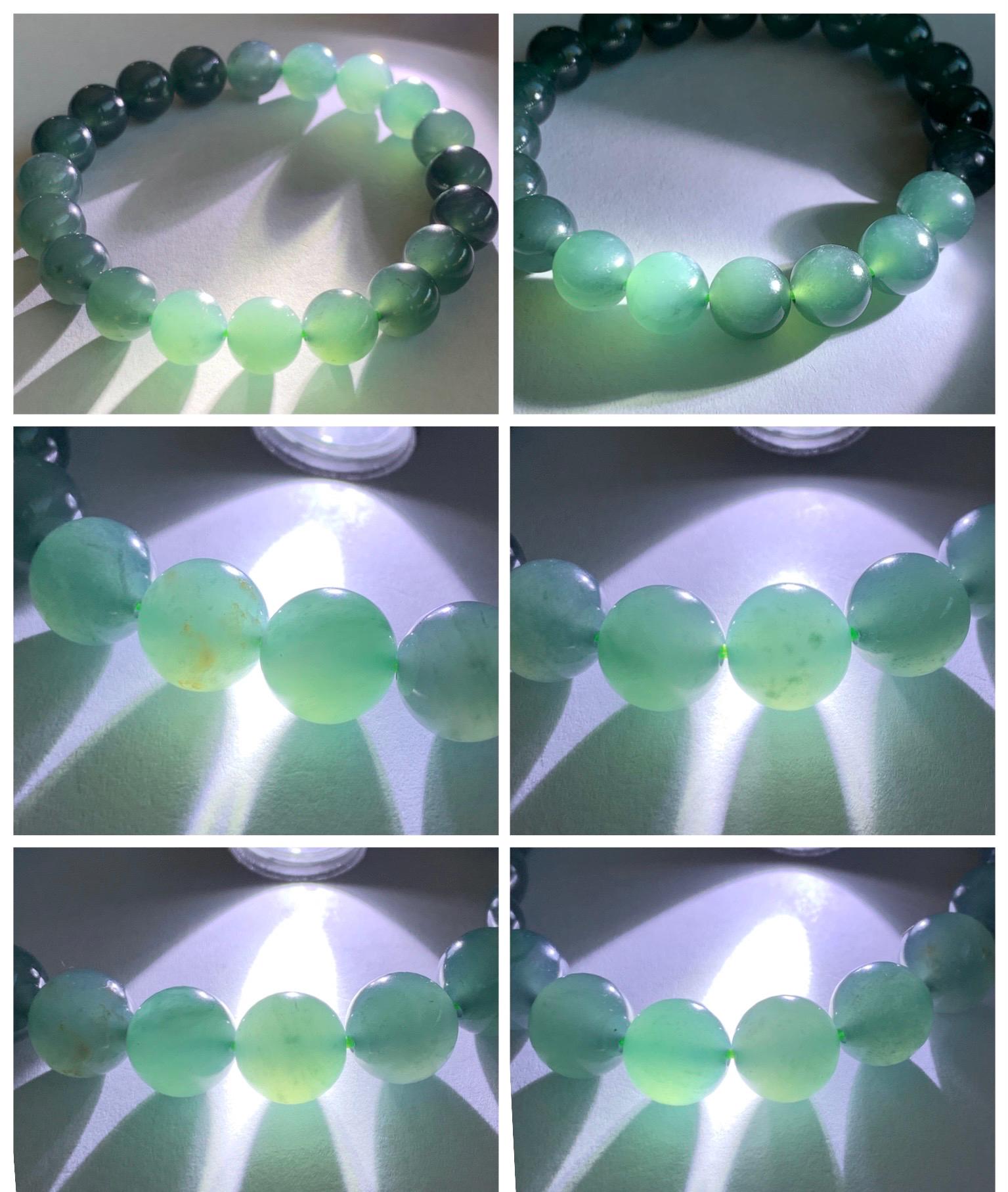 Natural Grade A Guatemalan Icy Highly Translucent Dark Teal Blue Jade Jadeite Beaded Bracelet Stretchy 9.9mm 7.5” 34g 天然冰危深蓝翡翠圆珠手串 WSB550