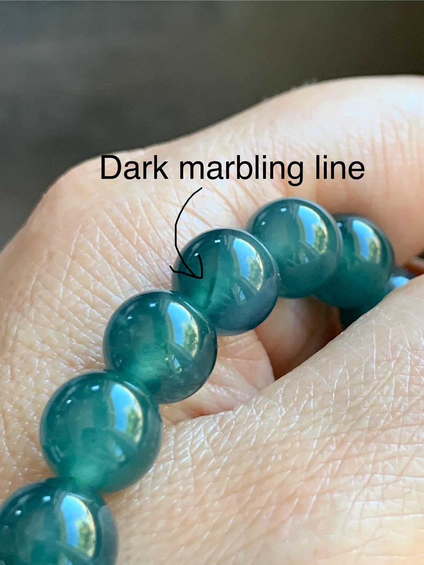 Natural Grade A Guatemalan Icy Highly Translucent Dark Teal Blue Jade Jadeite Beaded Bracelet Stretchy 9.9mm 7.5” 34g 天然冰危深蓝翡翠圆珠手串 WSB550