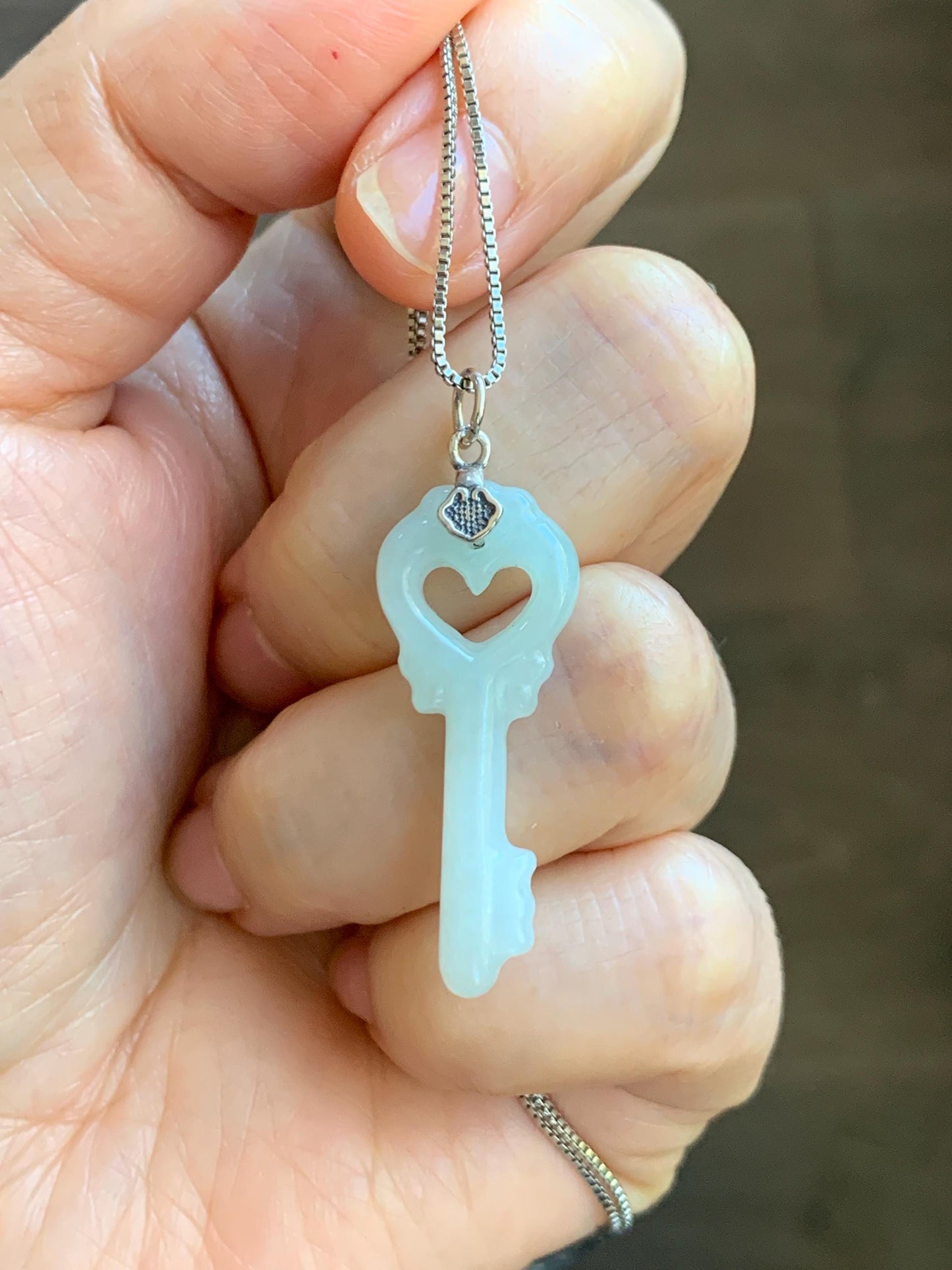 Natural Grade A Icy Translucent Icy Pale Green Jade Jadeite Carved Love Key Pendant Sterling Silver 3g 天然冰细糯淡晴底翡翠爱心钥匙银镶吊坠 MDS33