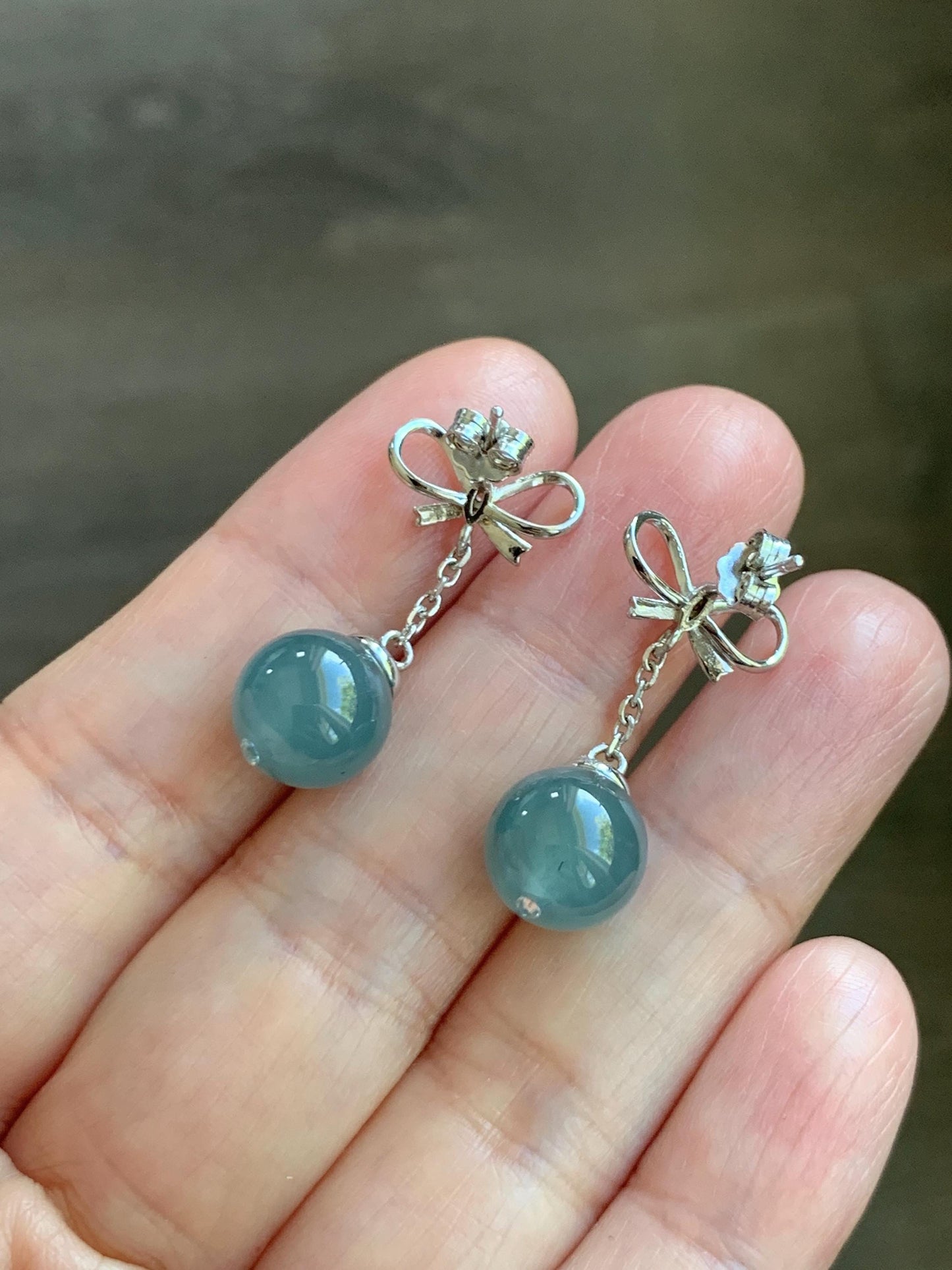 Natural Guatemalan Grade A Icy Highly Translucent Teal Blue Jade Jadeite Beads Hook Dangle Earrings Sterling Silver 天然冰危蓝翡翠圆珠耳钩 DZD110