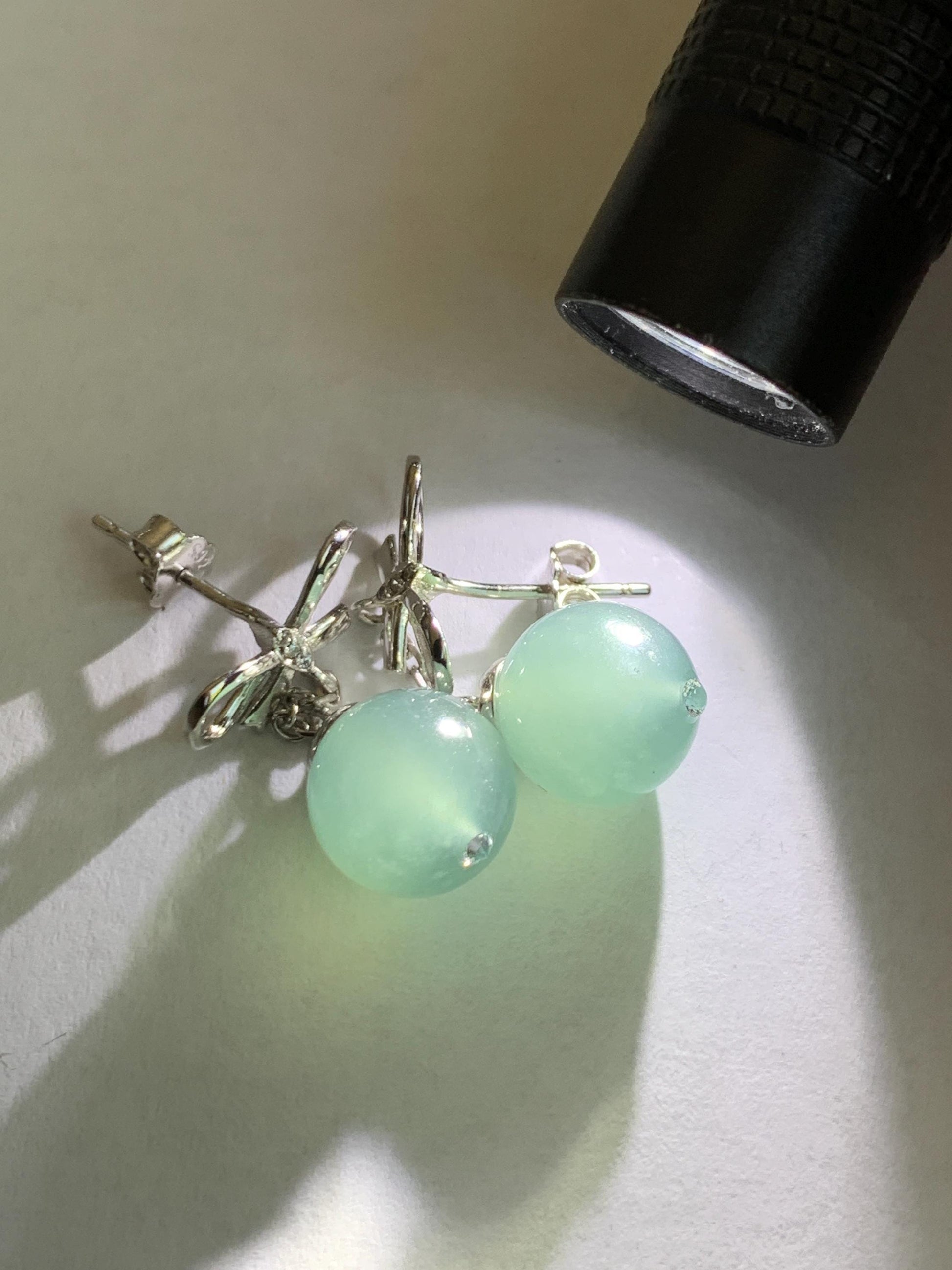 Natural Guatemalan Grade A Icy Highly Translucent Teal Blue Jade Jadeite Beads Hook Dangle Earrings Sterling Silver 天然冰危蓝翡翠圆珠耳钩 DZD110