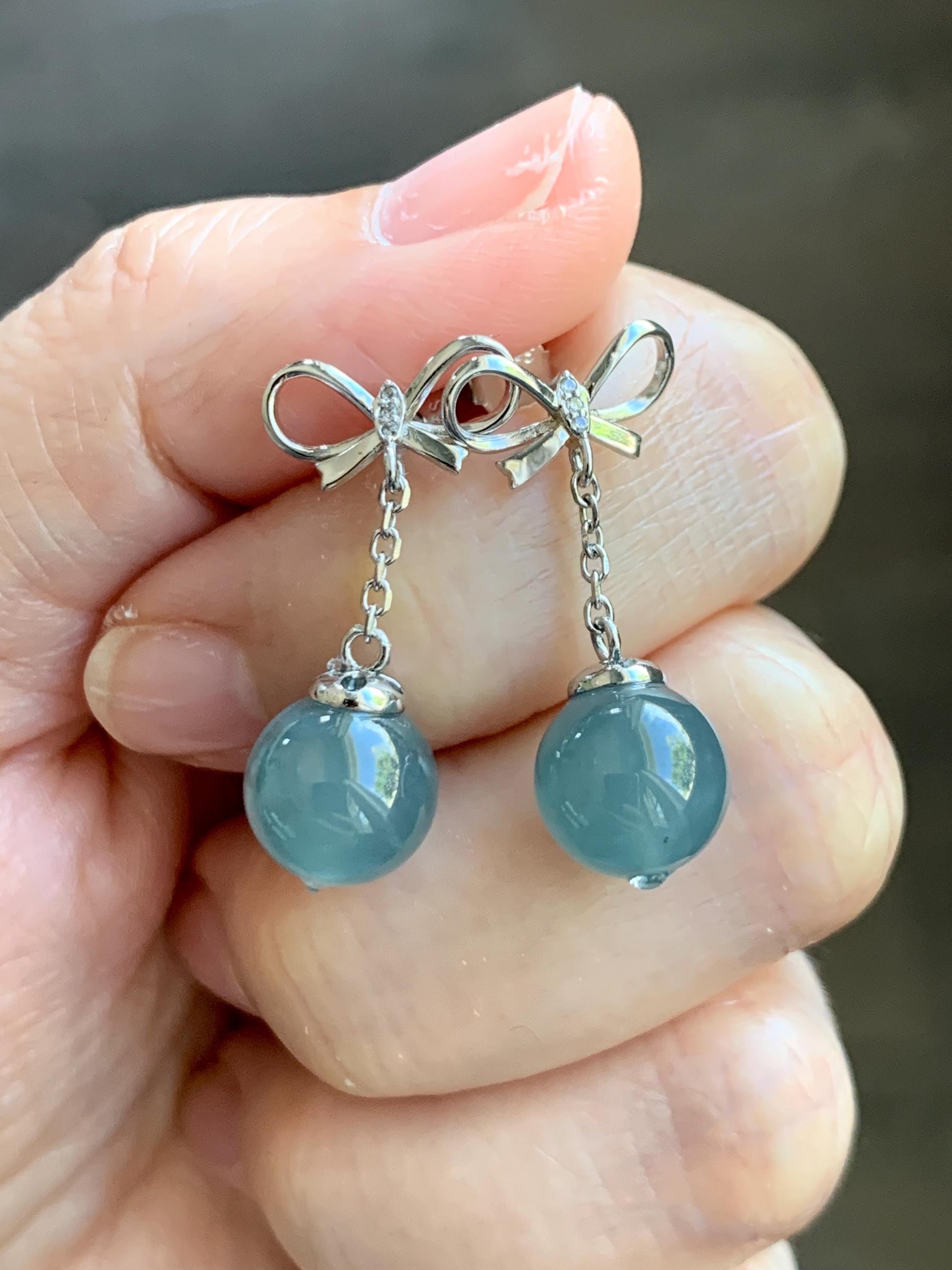 Natural Guatemalan Grade A Icy Highly Translucent Teal Blue Jade Jadeite Beads Hook Dangle Earrings Sterling Silver 天然冰危蓝翡翠圆珠耳钩 DZD110