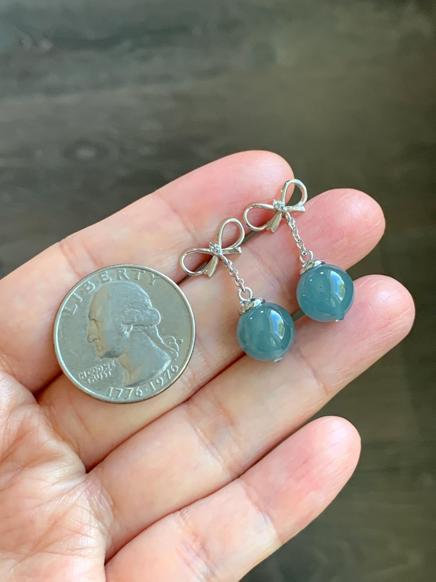 Natural Guatemalan Grade A Icy Highly Translucent Teal Blue Jade Jadeite Beads Hook Dangle Earrings Sterling Silver 天然冰危蓝翡翠圆珠耳钩 DZD110