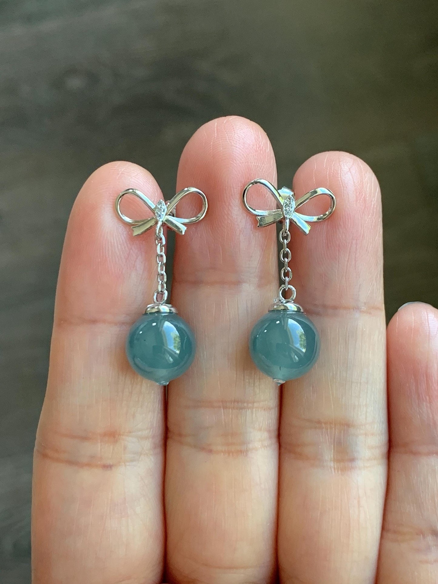 Natural Guatemalan Grade A Icy Highly Translucent Teal Blue Jade Jadeite Beads Hook Dangle Earrings Sterling Silver 天然冰危蓝翡翠圆珠耳钩 DZD110