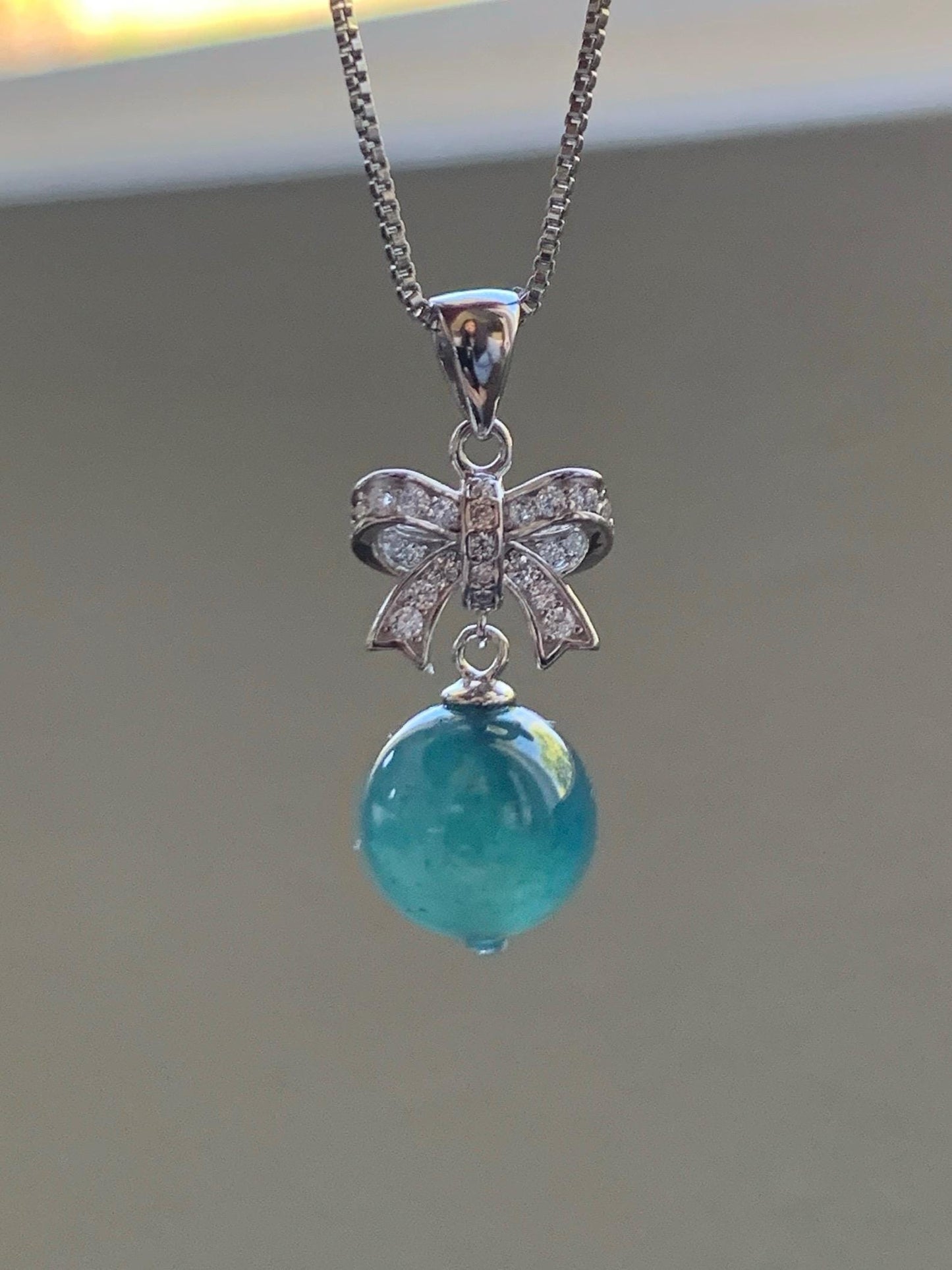Natural Grade A Guatemalan Icy Highly Translucent Intense Teal Blue Jade Jadeite Bead Sphere Pendant Sterling Silver 天然冰危深蓝翡翠单珠镶嵌吊坠 WSLZ85