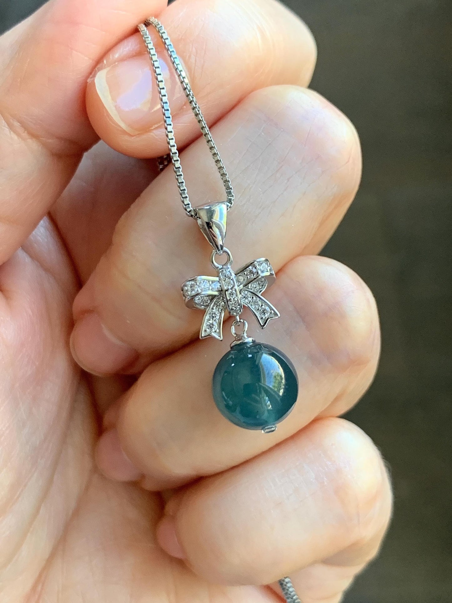 Natural Grade A Guatemalan Icy Highly Translucent Intense Teal Blue Jade Jadeite Bead Sphere Pendant Sterling Silver 天然冰危深蓝翡翠单珠镶嵌吊坠 WSLZ85