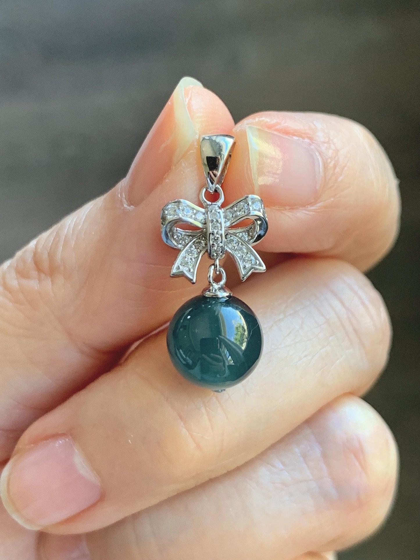Natural Grade A Guatemalan Icy Highly Translucent Intense Teal Blue Jade Jadeite Bead Sphere Pendant Sterling Silver 天然冰危深蓝翡翠单珠镶嵌吊坠 WSLZ85