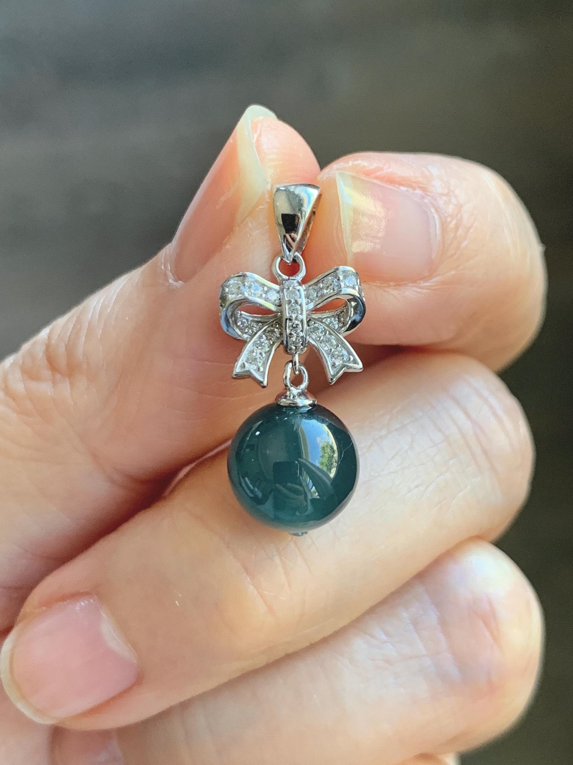 Natural Grade A Guatemalan Icy Highly Translucent Intense Teal Blue Jade Jadeite Bead Sphere Pendant Sterling Silver 天然冰危深蓝翡翠单珠镶嵌吊坠 WSLZ85