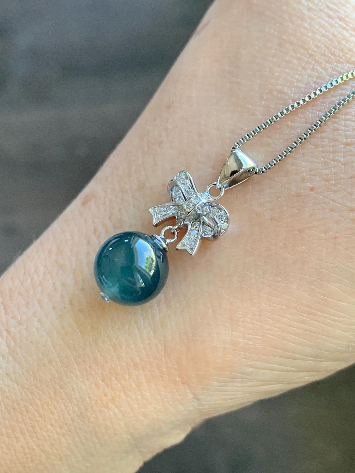 Natural Grade A Guatemalan Icy Highly Translucent Intense Teal Blue Jade Jadeite Bead Sphere Pendant Sterling Silver 天然冰危深蓝翡翠单珠镶嵌吊坠 WSLZ85