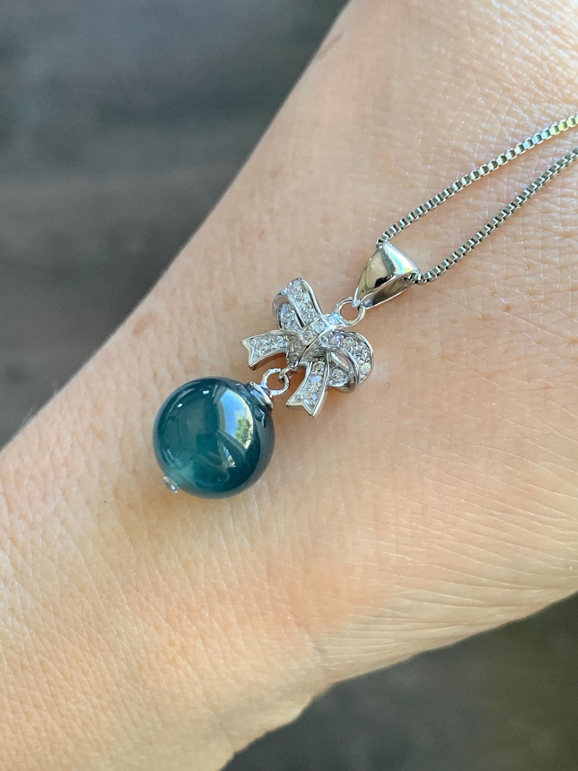 Natural Grade A Guatemalan Icy Highly Translucent Intense Teal Blue Jade Jadeite Bead Sphere Pendant Sterling Silver 天然冰危深蓝翡翠单珠镶嵌吊坠 WSLZ85