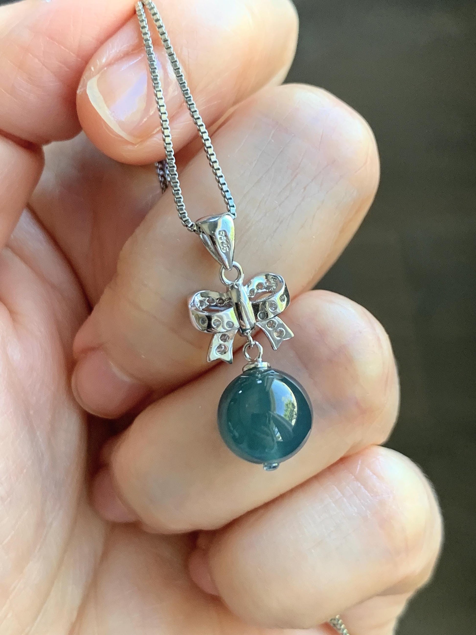 Natural Grade A Guatemalan Icy Highly Translucent Intense Teal Blue Jade Jadeite Bead Sphere Pendant Sterling Silver 天然冰危深蓝翡翠单珠镶嵌吊坠 WSLZ85