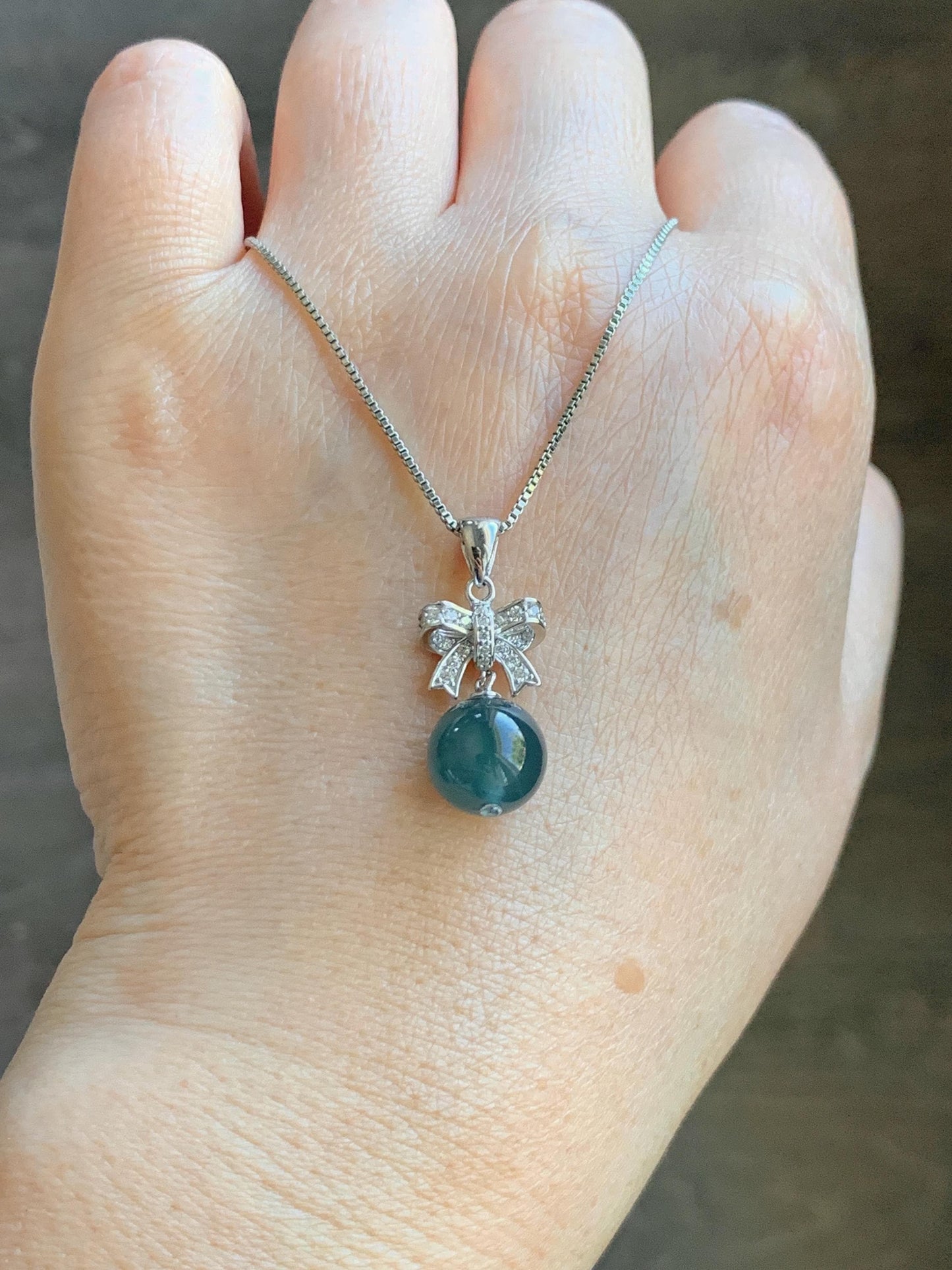 Natural Grade A Guatemalan Icy Highly Translucent Intense Teal Blue Jade Jadeite Bead Sphere Pendant Sterling Silver 天然冰危深蓝翡翠单珠镶嵌吊坠 WSLZ85