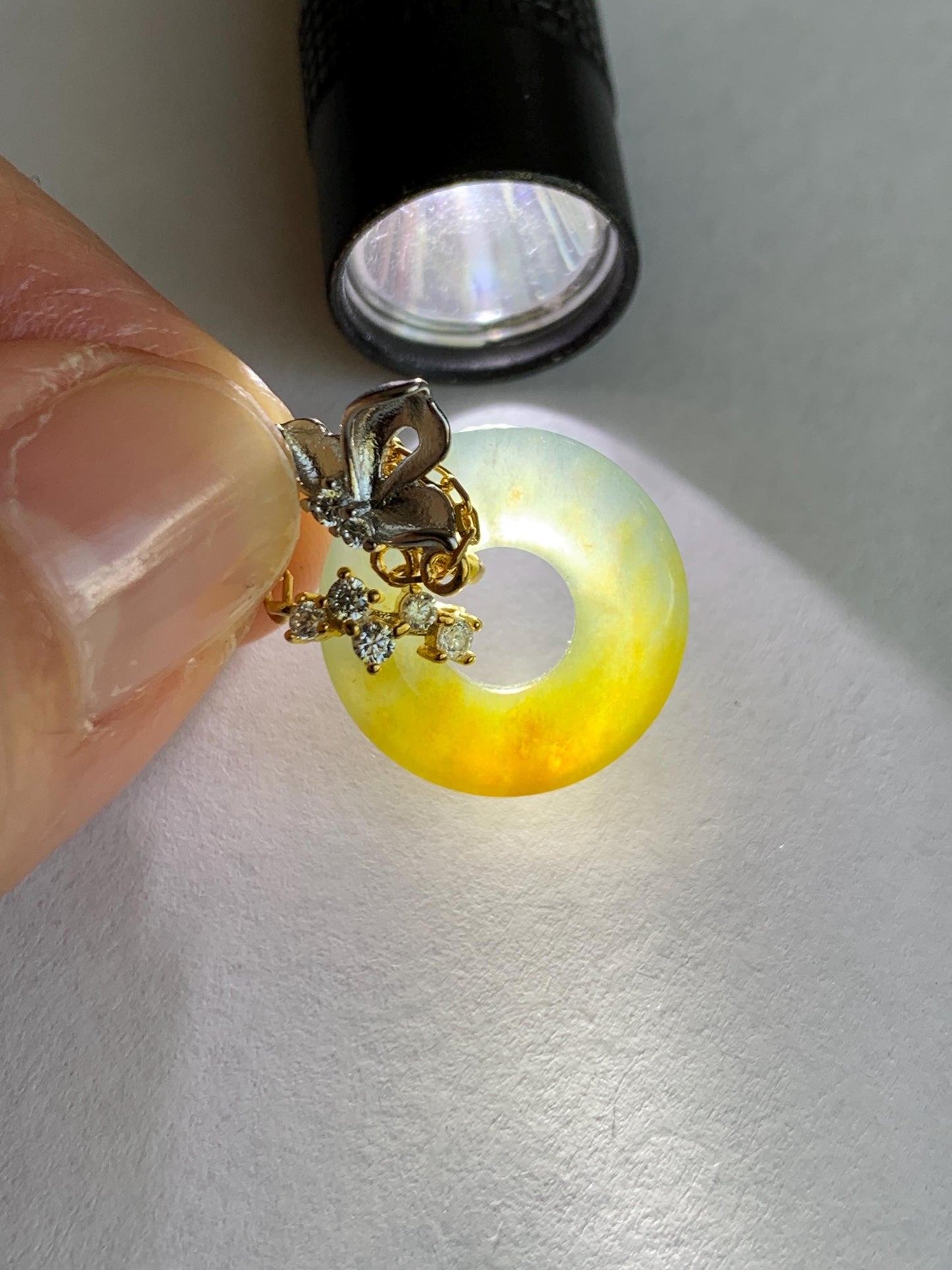 Natural Grade A Guatemalan Icy Translucent Yellow Dusty Blue Jade Jadeite Ping An Kou Donut Necklace Sterling Silver 天然冰危蓝加黄翡翠平安扣锁骨链 WLH110