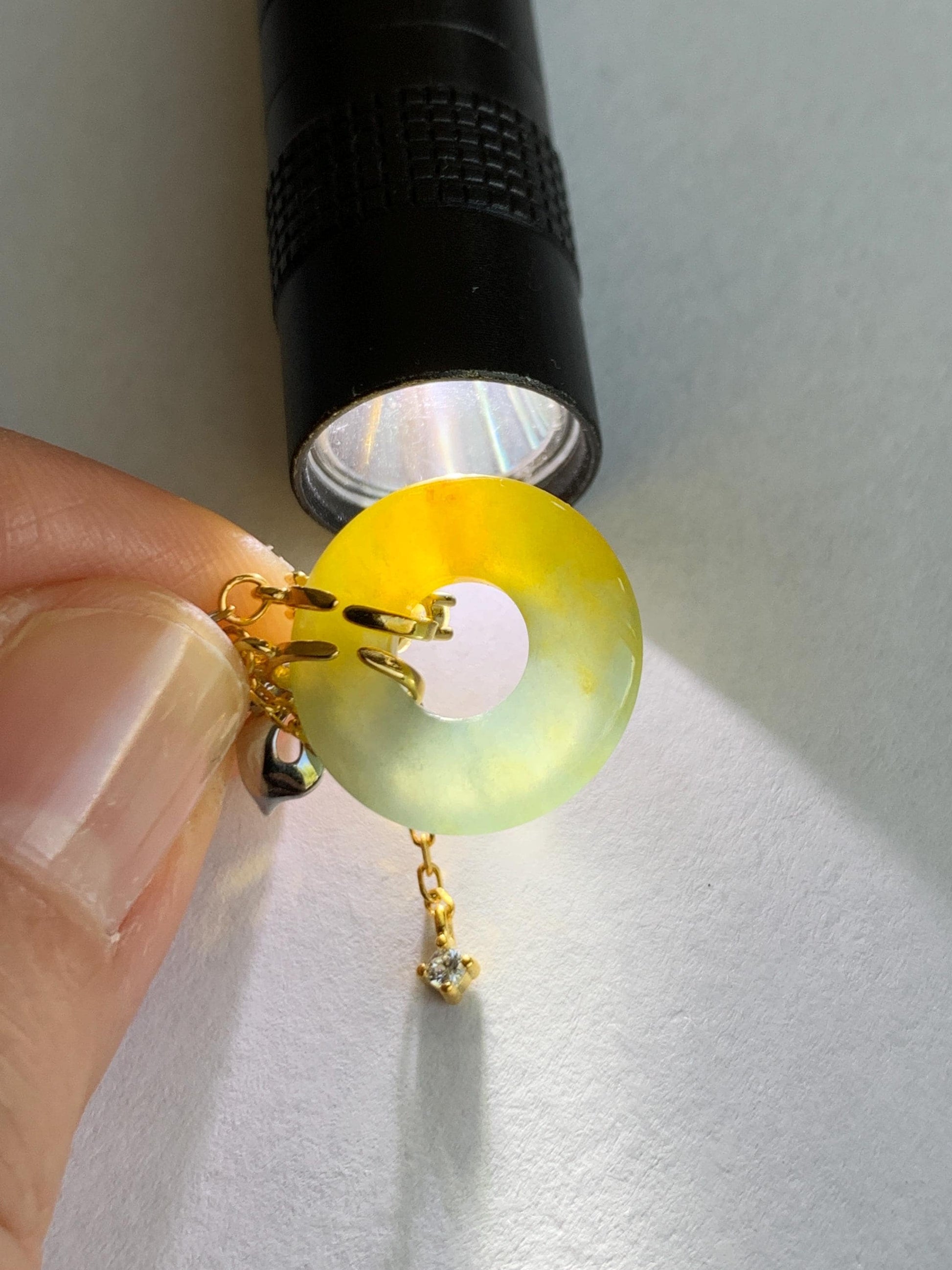 Natural Grade A Guatemalan Icy Translucent Yellow Dusty Blue Jade Jadeite Ping An Kou Donut Necklace Sterling Silver 天然冰危蓝加黄翡翠平安扣锁骨链 WLH110