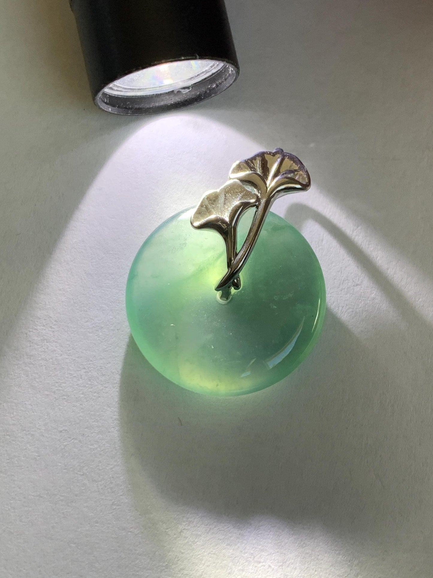 Certified Natural Grade A Guatemalan Icy Translucent Dark Teal Jadeite Ping An Kou Donut Ginkgo Pendant Sterling Silver 天然冰危蓝绿翡翠平安扣吊坠 3764