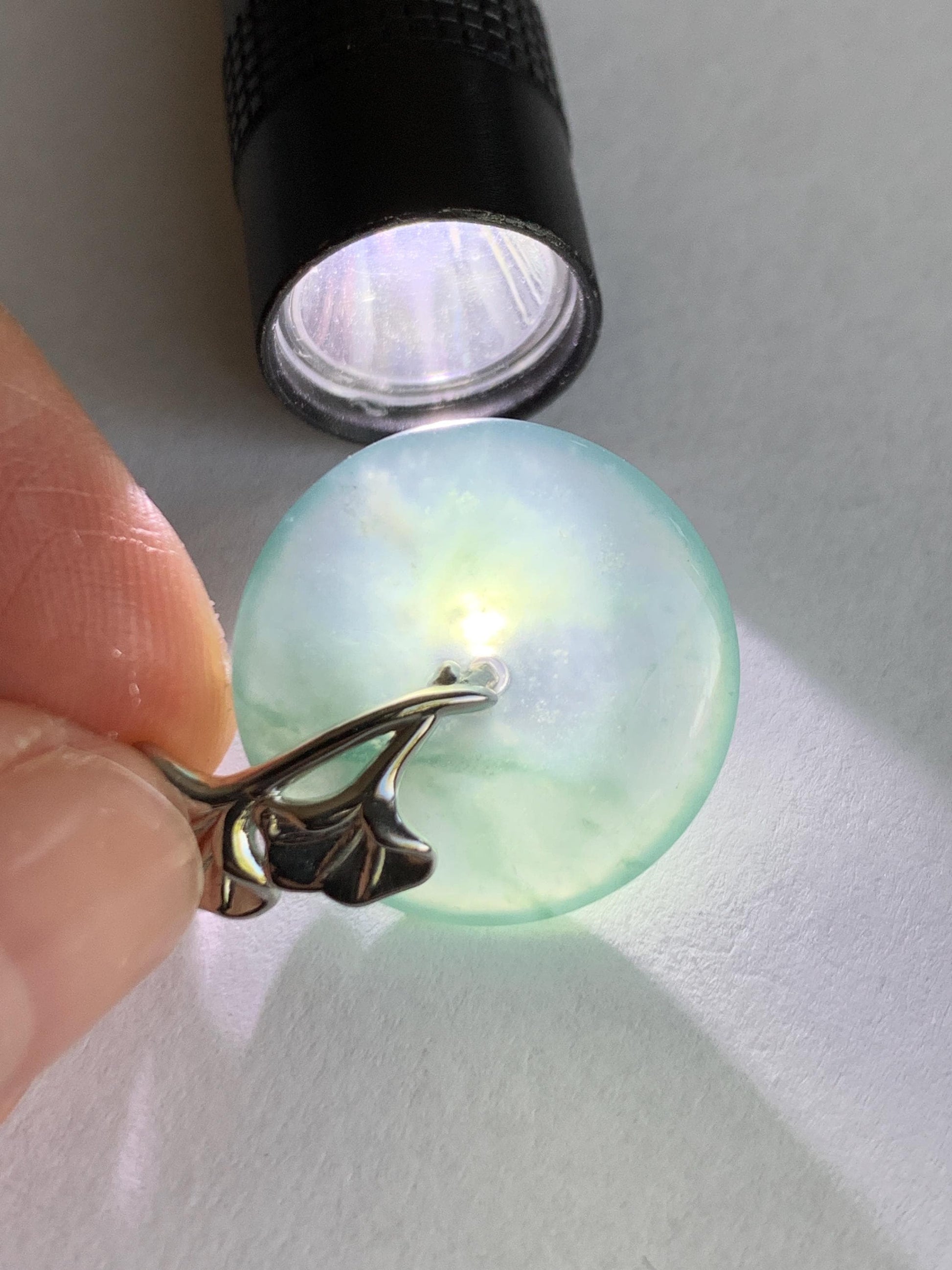 Certified Natural Grade A Guatemalan Icy Translucent Dark Teal Jadeite Ping An Kou Donut Ginkgo Pendant Sterling Silver 天然冰危蓝绿翡翠平安扣吊坠 3764