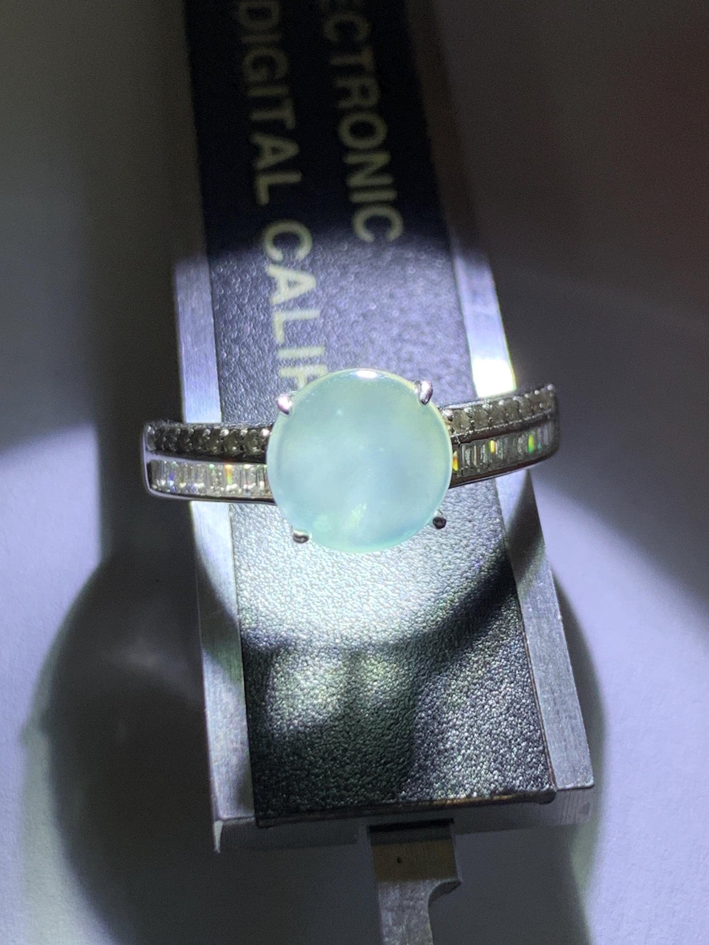 Natural Grade A Guatemalan Icy highly Translucent Pastel Dusty Blue Jade Jadeite Ring Sterling Silver Size Adjustable 天然冰危浅蓝翡翠银镶戒指 WLP136B