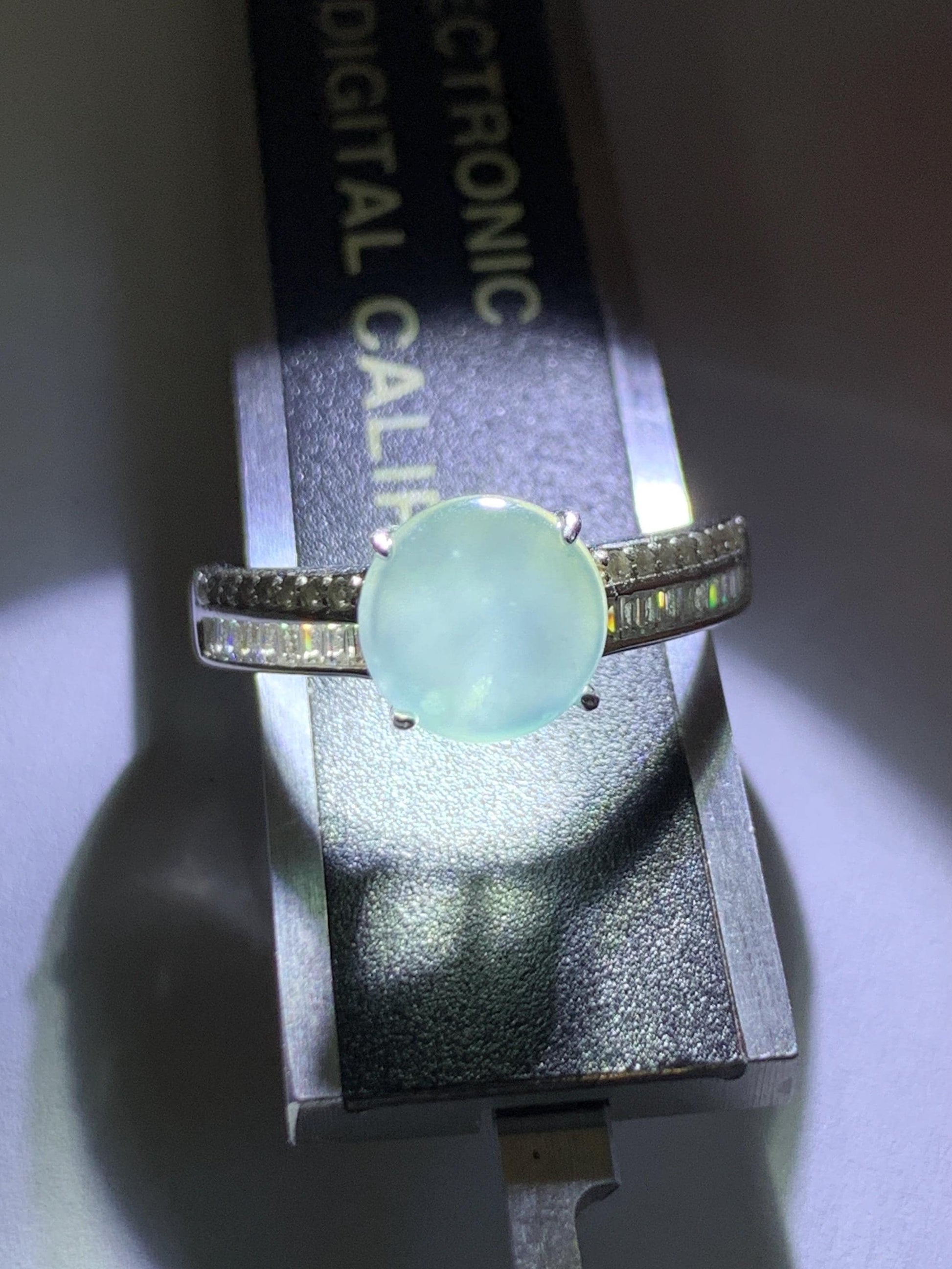 Natural Grade A Guatemalan Icy highly Translucent Pastel Dusty Blue Jade Jadeite Ring Sterling Silver Size Adjustable 天然冰危浅蓝翡翠银镶戒指 WLP136B