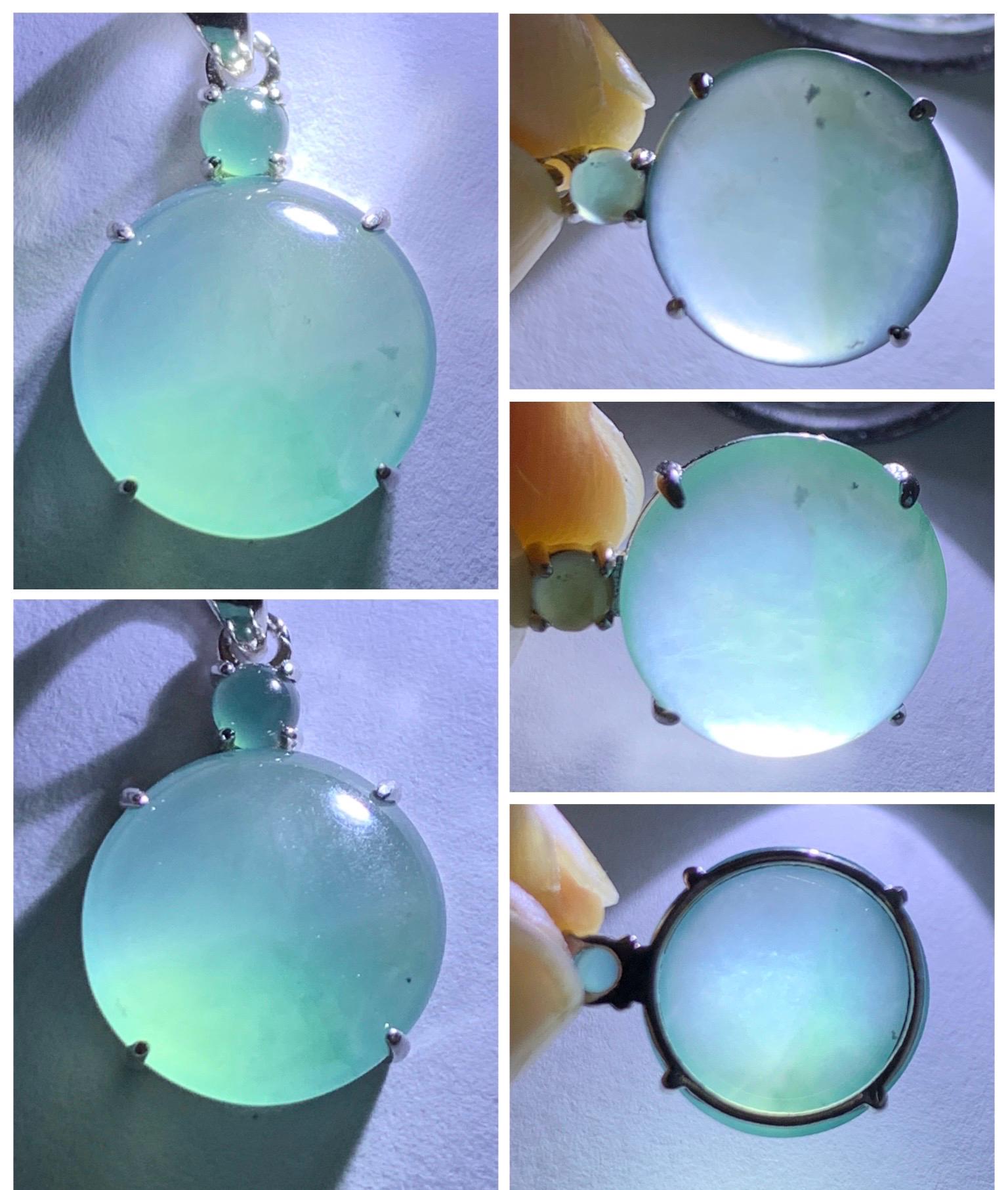 Natural Grade A Guatemalan Icy Highly Translucent Dark Teal Blue Jade Jadeite Round Cabochon Pendant Sterling Silver 天然冰危蓝水翡翠蛋面吊坠 WDD120