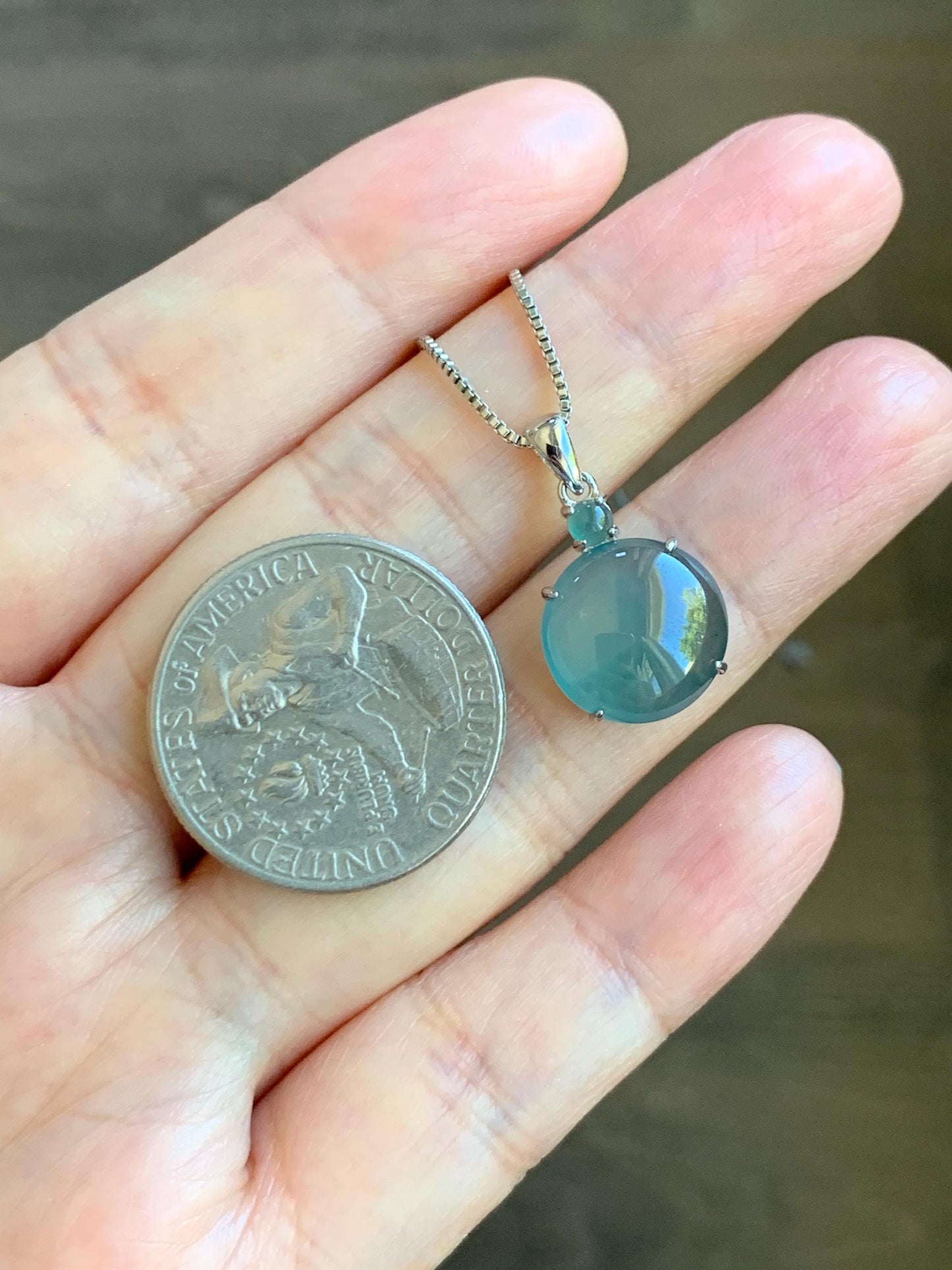 Natural Grade A Guatemalan Icy Highly Translucent Dark Teal Blue Jade Jadeite Round Cabochon Pendant Sterling Silver 天然冰危蓝水翡翠蛋面吊坠 WDD120