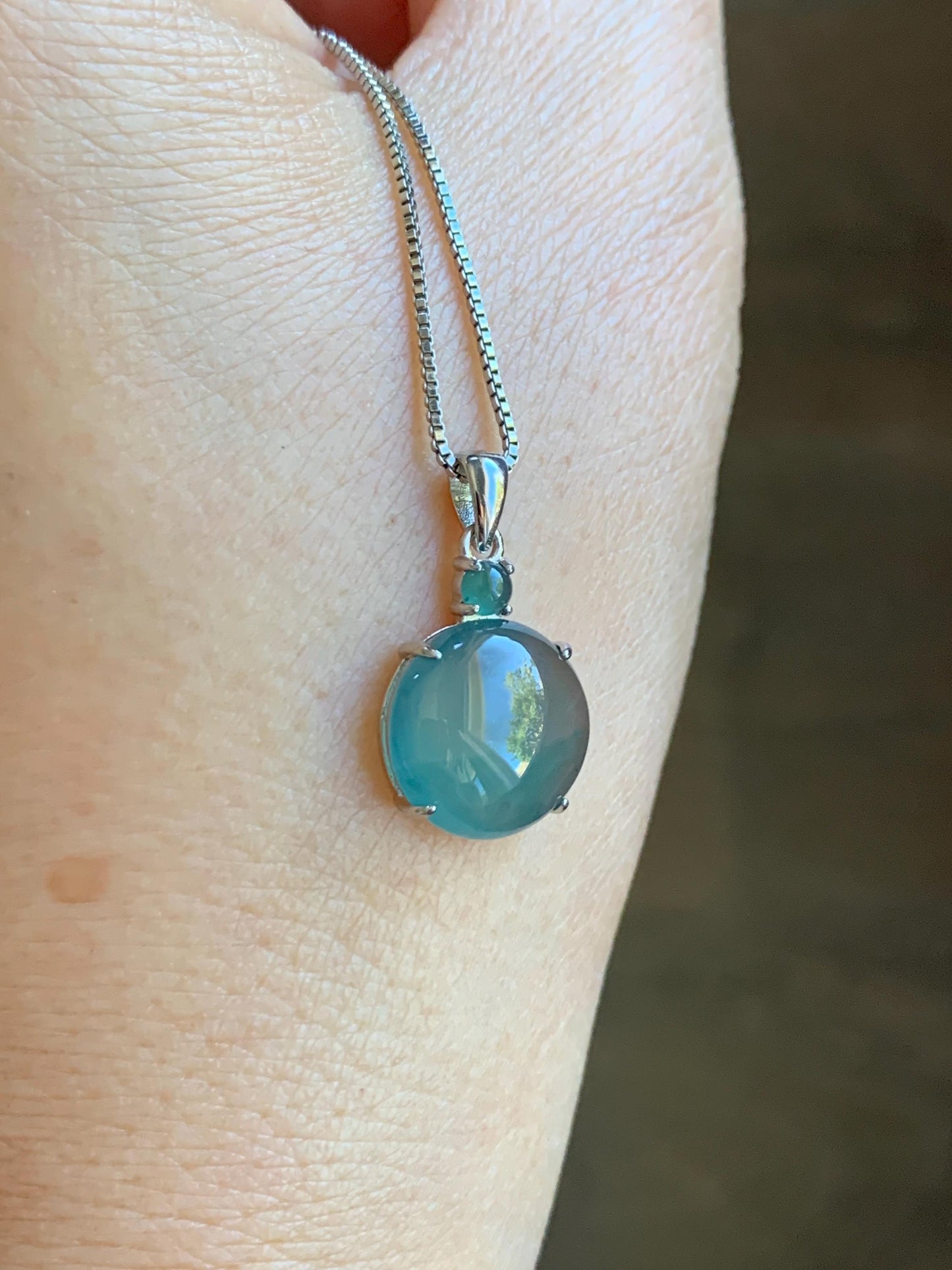 Natural Grade A Guatemalan Icy Highly Translucent Dark Teal Blue Jade Jadeite Round Cabochon Pendant Sterling Silver 天然冰危蓝水翡翠蛋面吊坠 WDD120