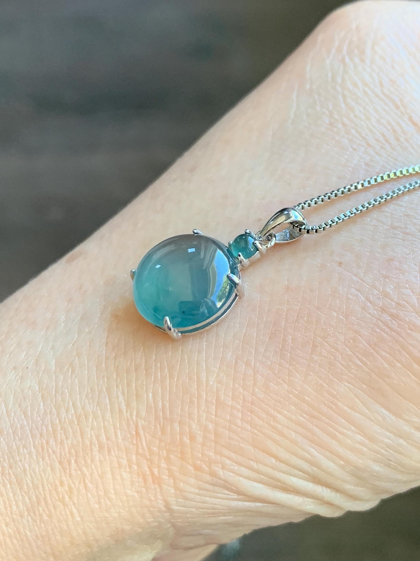 Natural Grade A Guatemalan Icy Highly Translucent Dark Teal Blue Jade Jadeite Round Cabochon Pendant Sterling Silver 天然冰危蓝水翡翠蛋面吊坠 WDD120