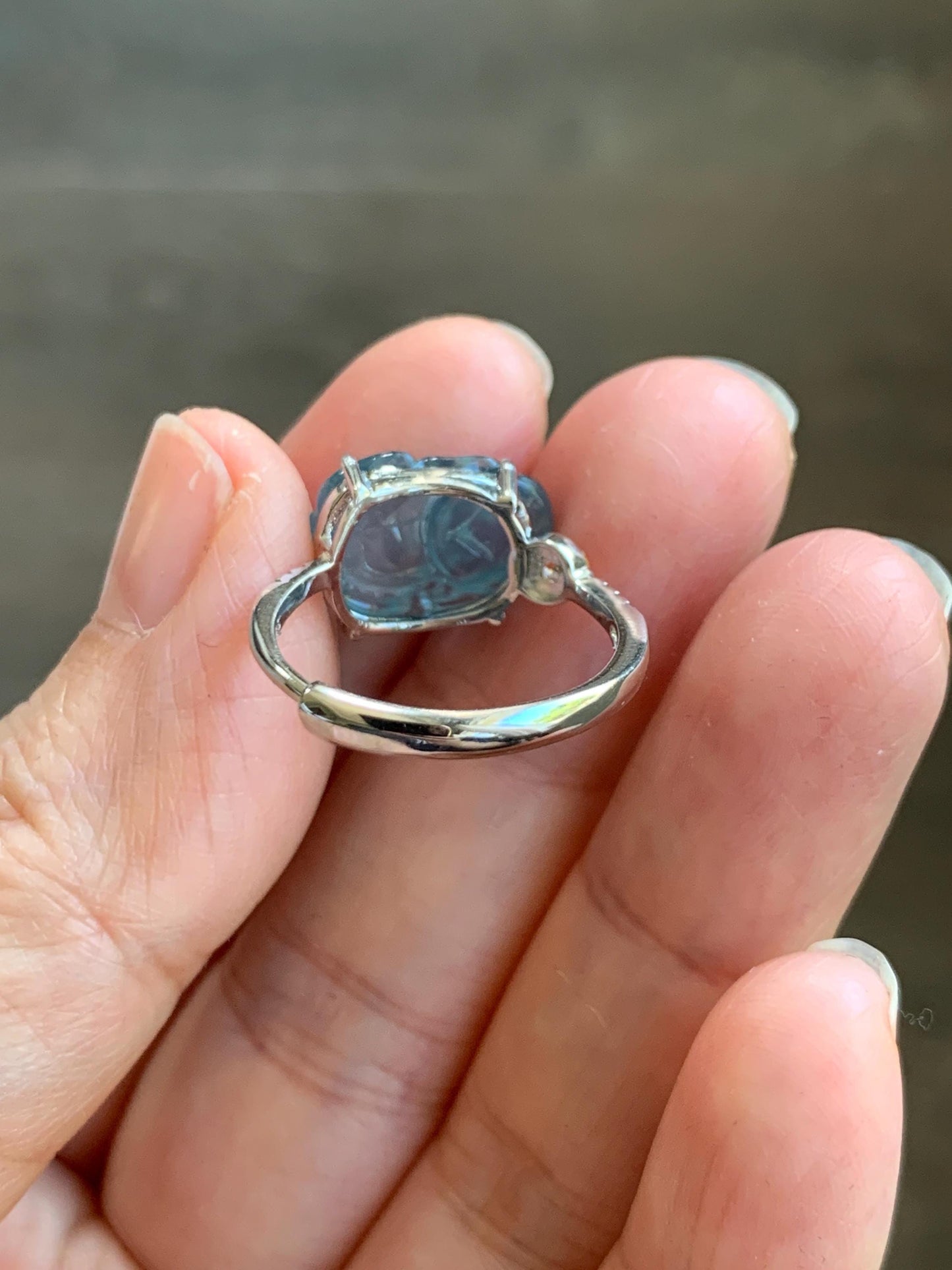 Natural Grade A Guatemalan Icy Highly Translucent Teal Jade Jadeite Pixiu Ring Sterling Silver Size 7 US Adjustable 天然冰危浅蓝翡翠貔貅银镶戒指 WLP96B