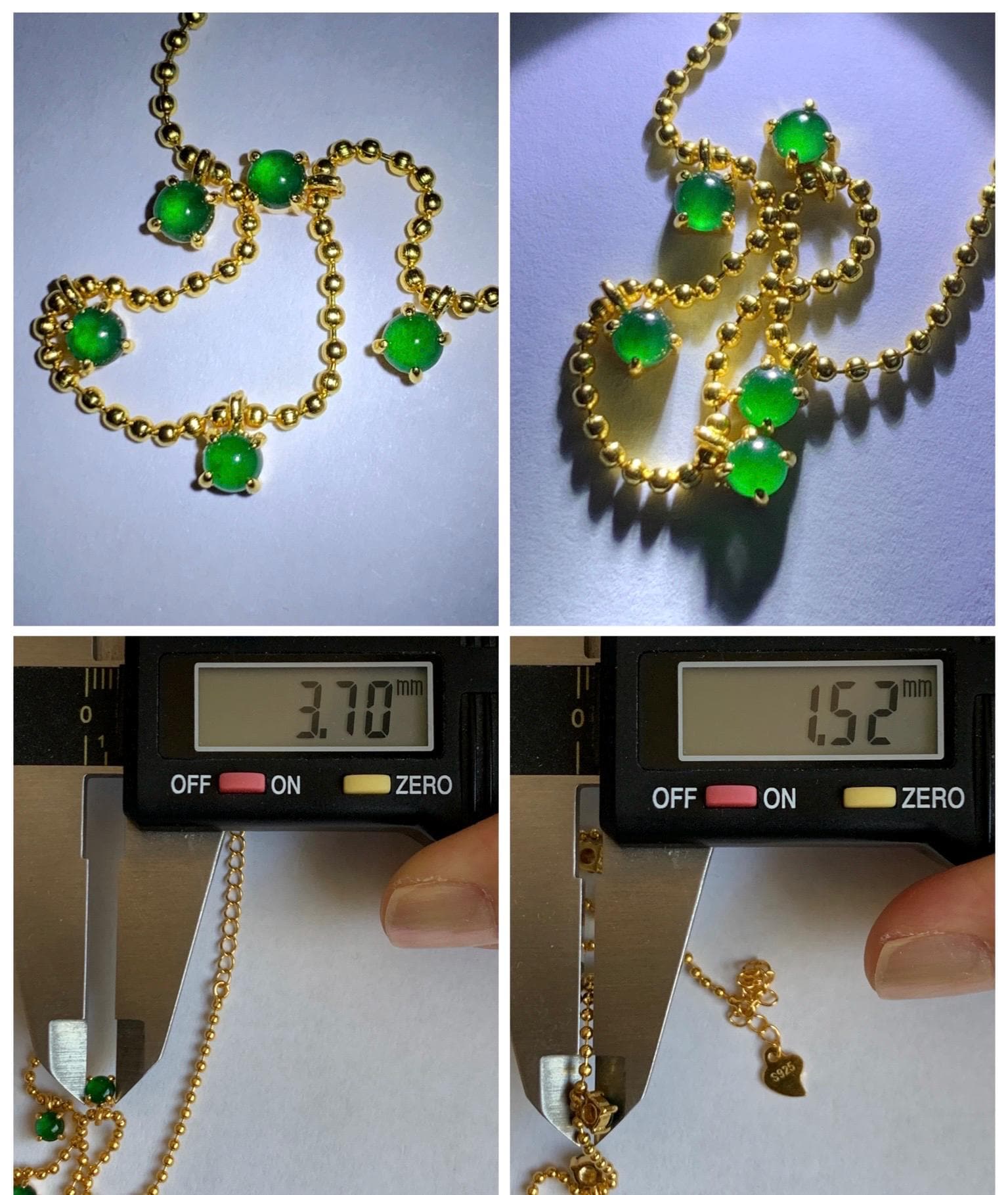 Natural Guatemalan Grade A Icy Translucent Vibrant Green Jade Jadeite Beaded Chain Bracelet Sterling Silver 6.25-7.5” 天然冰危绿翡翠银镶手链 WSD90