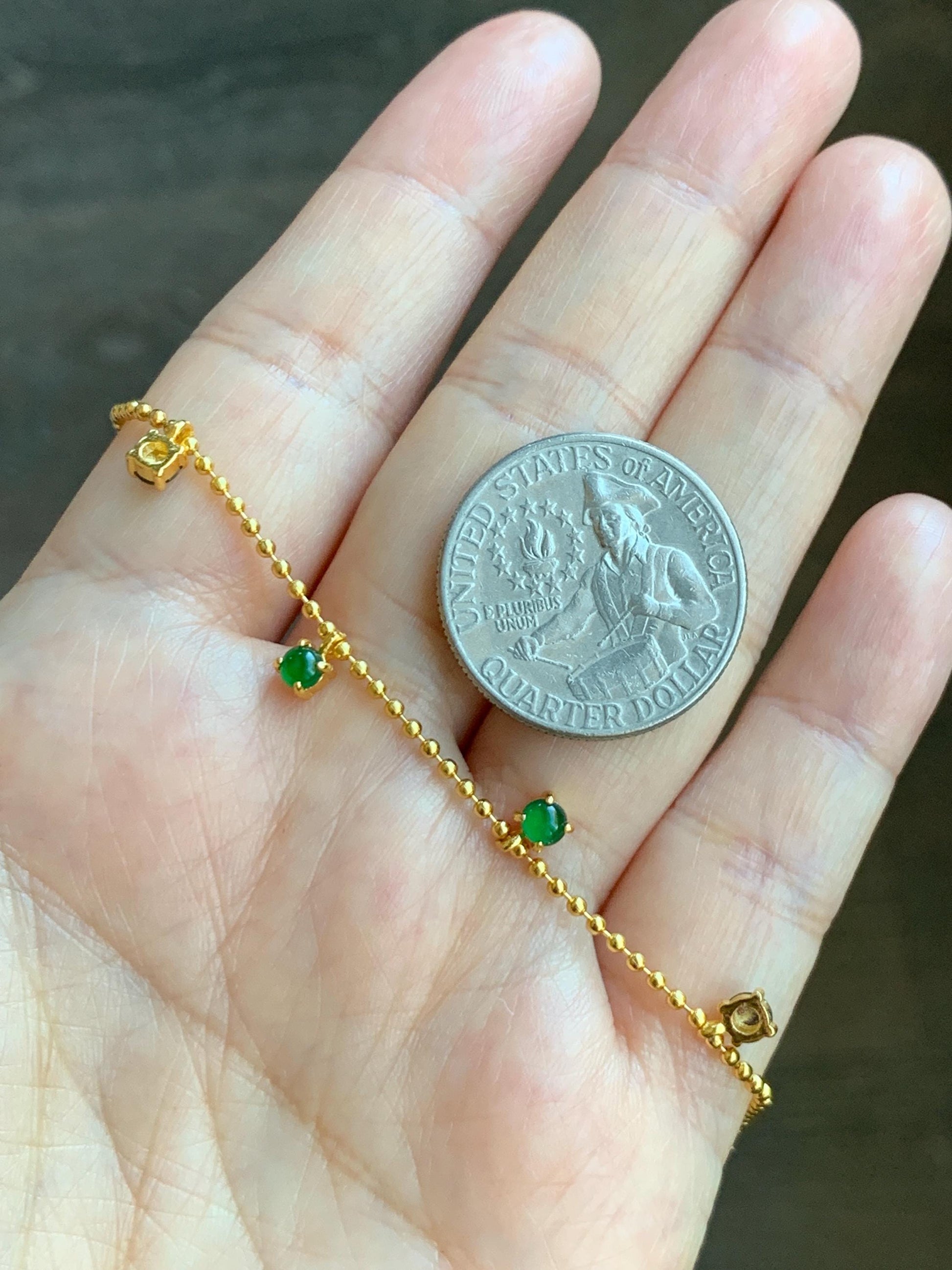 Natural Guatemalan Grade A Icy Translucent Vibrant Green Jade Jadeite Beaded Chain Bracelet Sterling Silver 6.25-7.5” 天然冰危绿翡翠银镶手链 WSD90