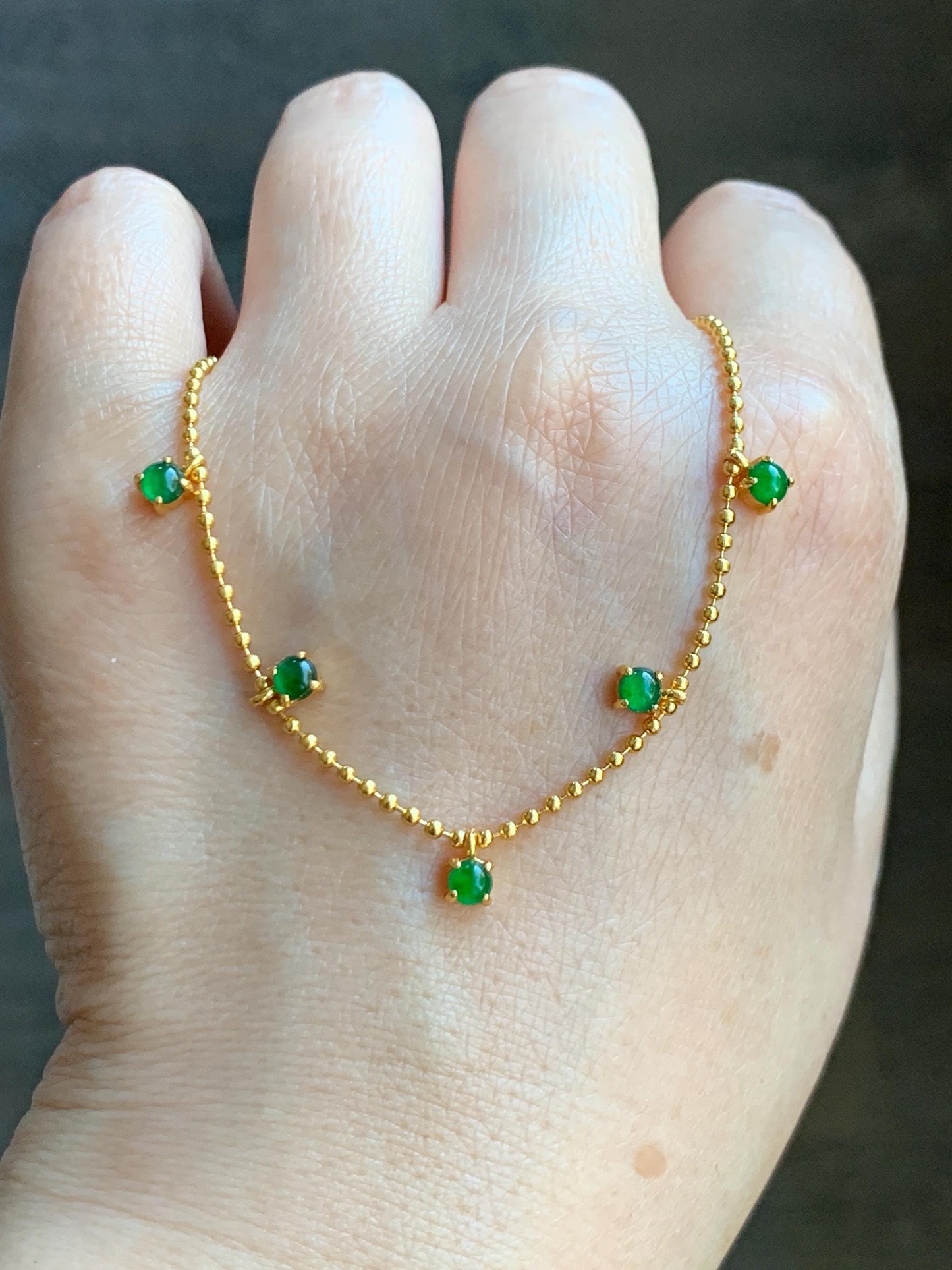 Natural Guatemalan Grade A Icy Translucent Vibrant Green Jade Jadeite Beaded Chain Bracelet Sterling Silver 6.25-7.5” 天然冰危绿翡翠银镶手链 WSD90
