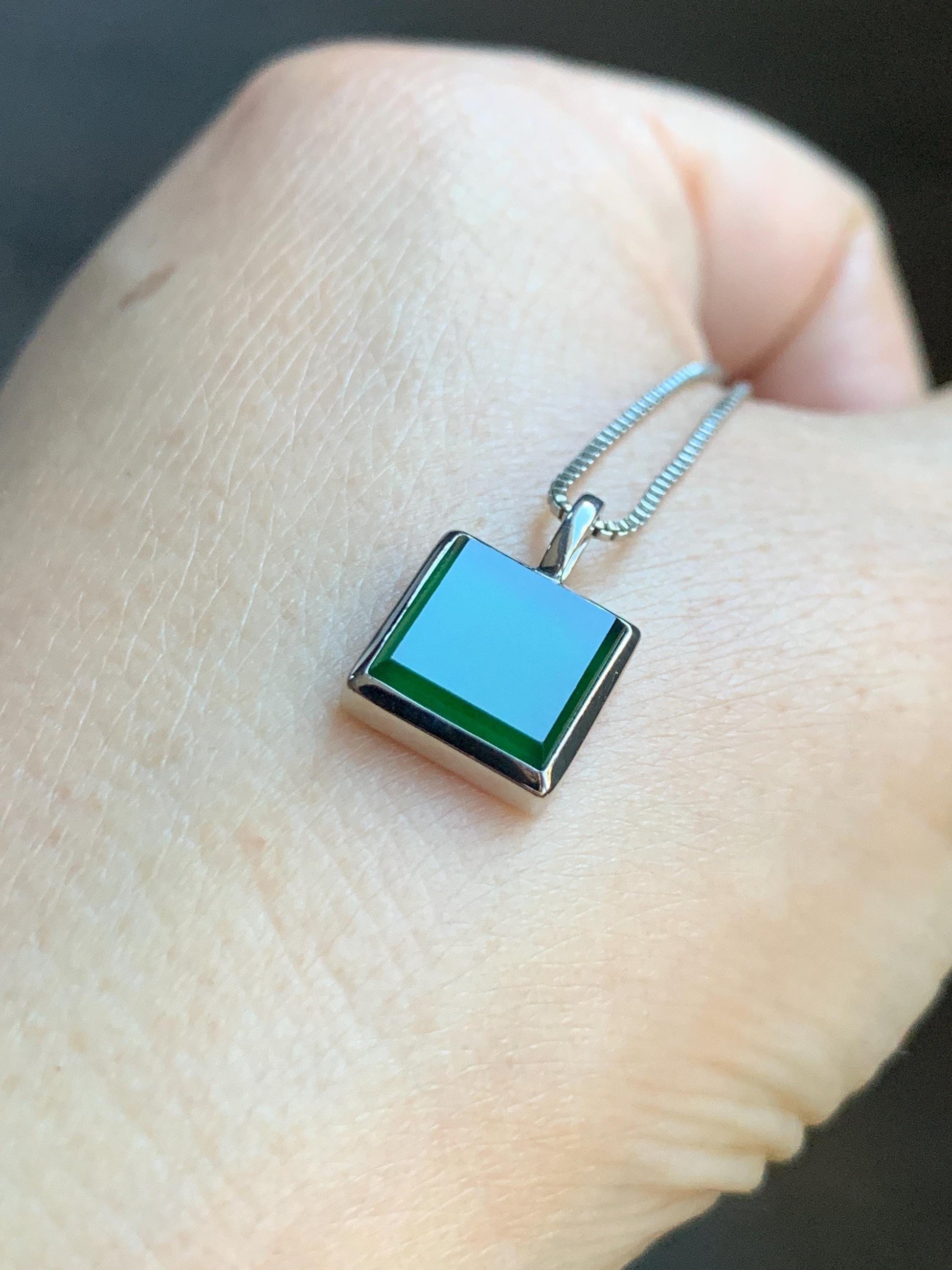 Certified Natural Grade A Guatemalan Icy Translucent Vibrant Green Jade Jadeite Mini Wu Shi Pai Pendant Sterling Silver 天然冰危绿翡翠迷你无事牌吊坠 3768