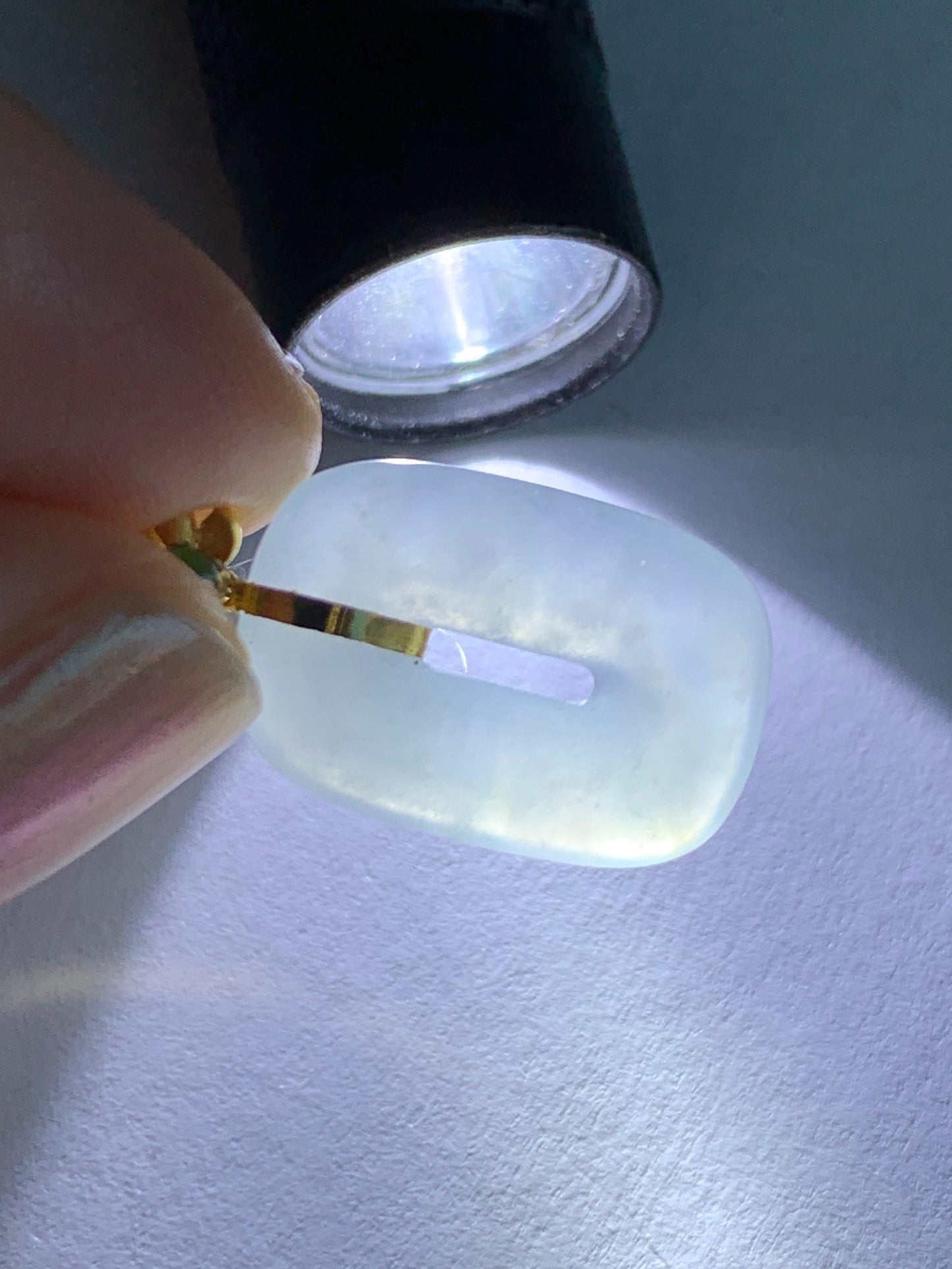 Certified Natural Grade A Icy Highly Translucent White Jade Jadeite Ping An Kou Donut Pendant 18K Yellow Gold 天然冰胶白翡翠平安扣镶嵌吊坠 098