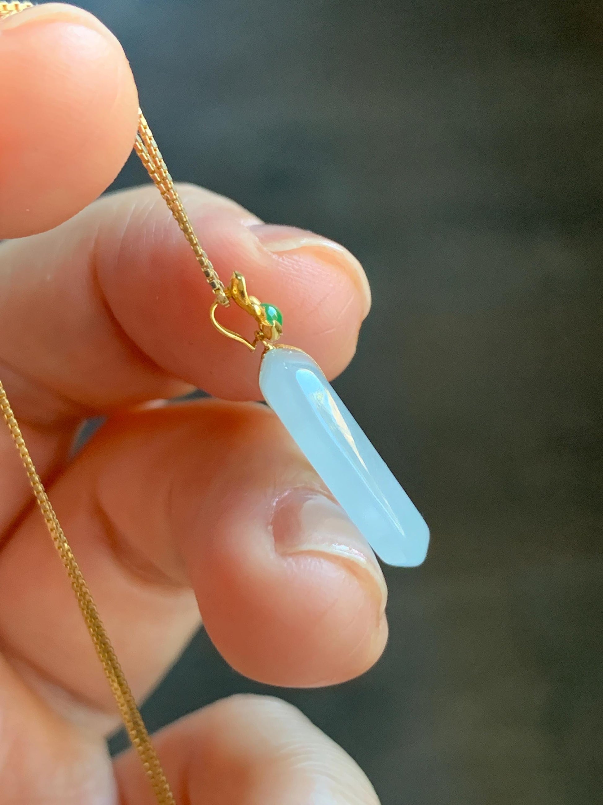 Certified Natural Grade A Icy Highly Translucent White Jade Jadeite Ping An Kou Donut Pendant 18K Yellow Gold 天然冰胶白翡翠平安扣镶嵌吊坠 098