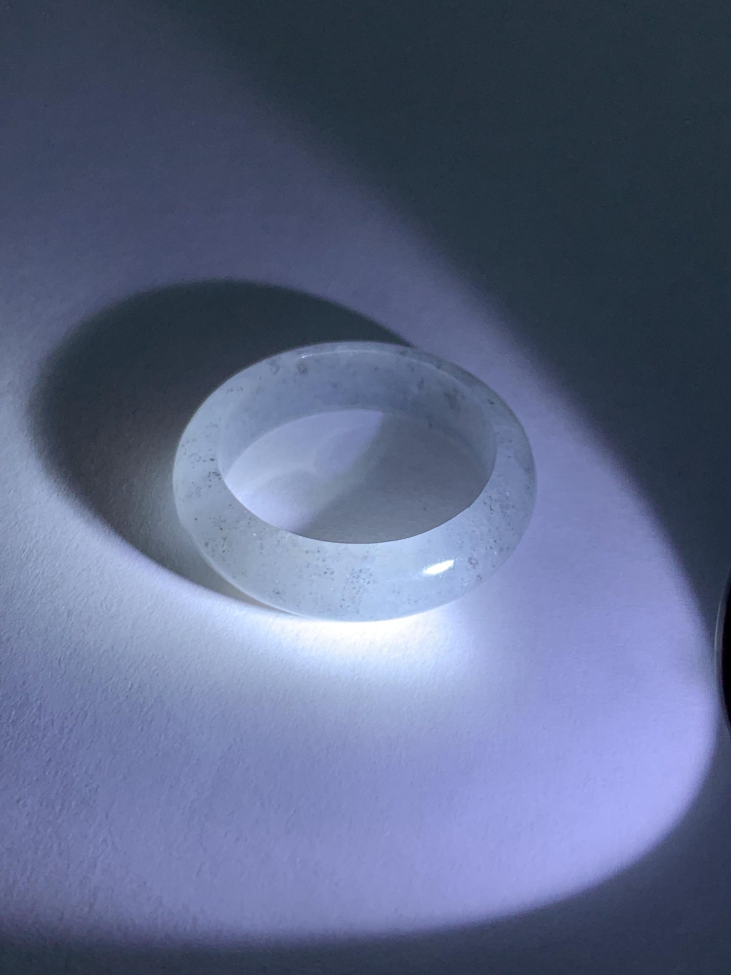 Natural Grade A Icy Translucent Light Gray Wuji Marbled Jade Jadeite Band Ring Size 9 US 天然冰胶乌鸡翡翠戒圈 MWJ66