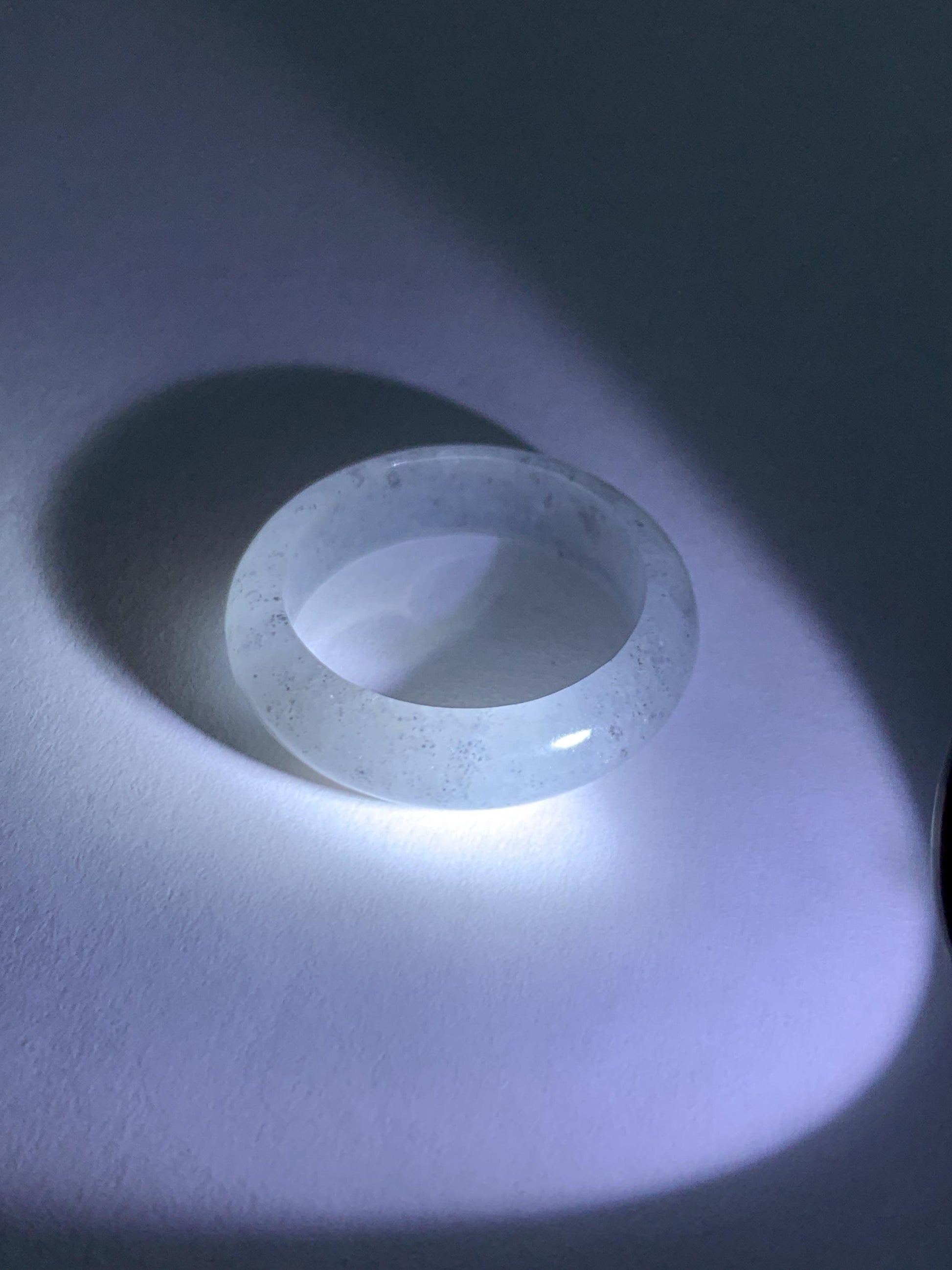 Natural Grade A Icy Translucent Light Gray Wuji Marbled Jade Jadeite Band Ring Size 9 US 天然冰胶乌鸡翡翠戒圈 MWJ66