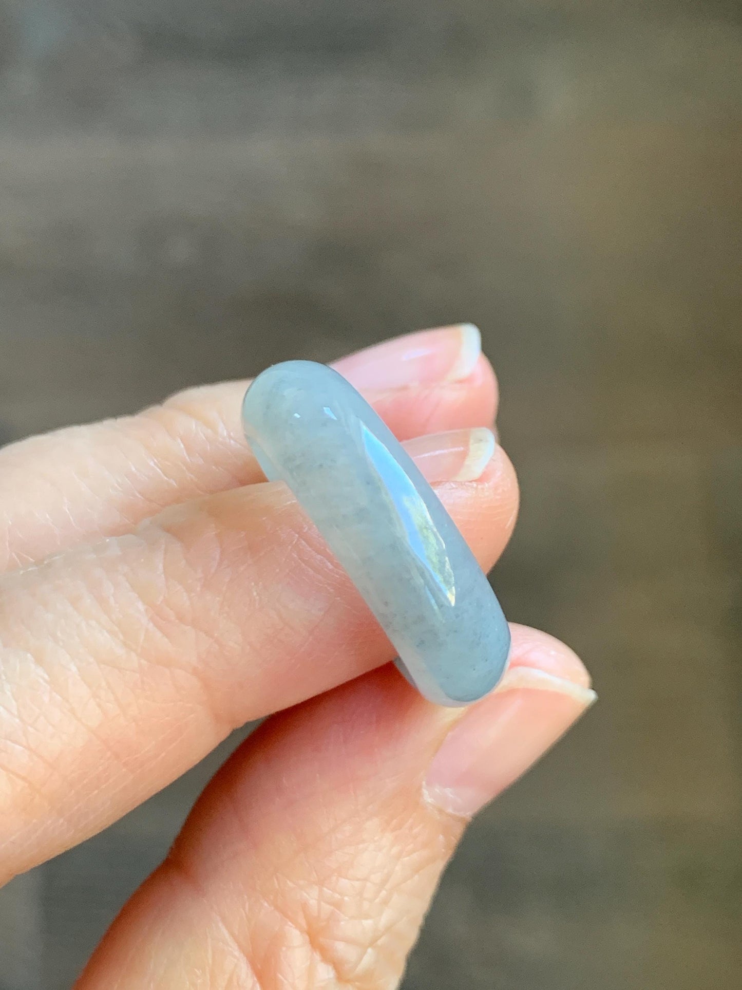 Natural Grade A Icy Translucent Light Gray Wuji Marbled Jade Jadeite Band Ring Size 8.5 US 天然冰胶乌鸡翡翠戒圈 MWJ66A