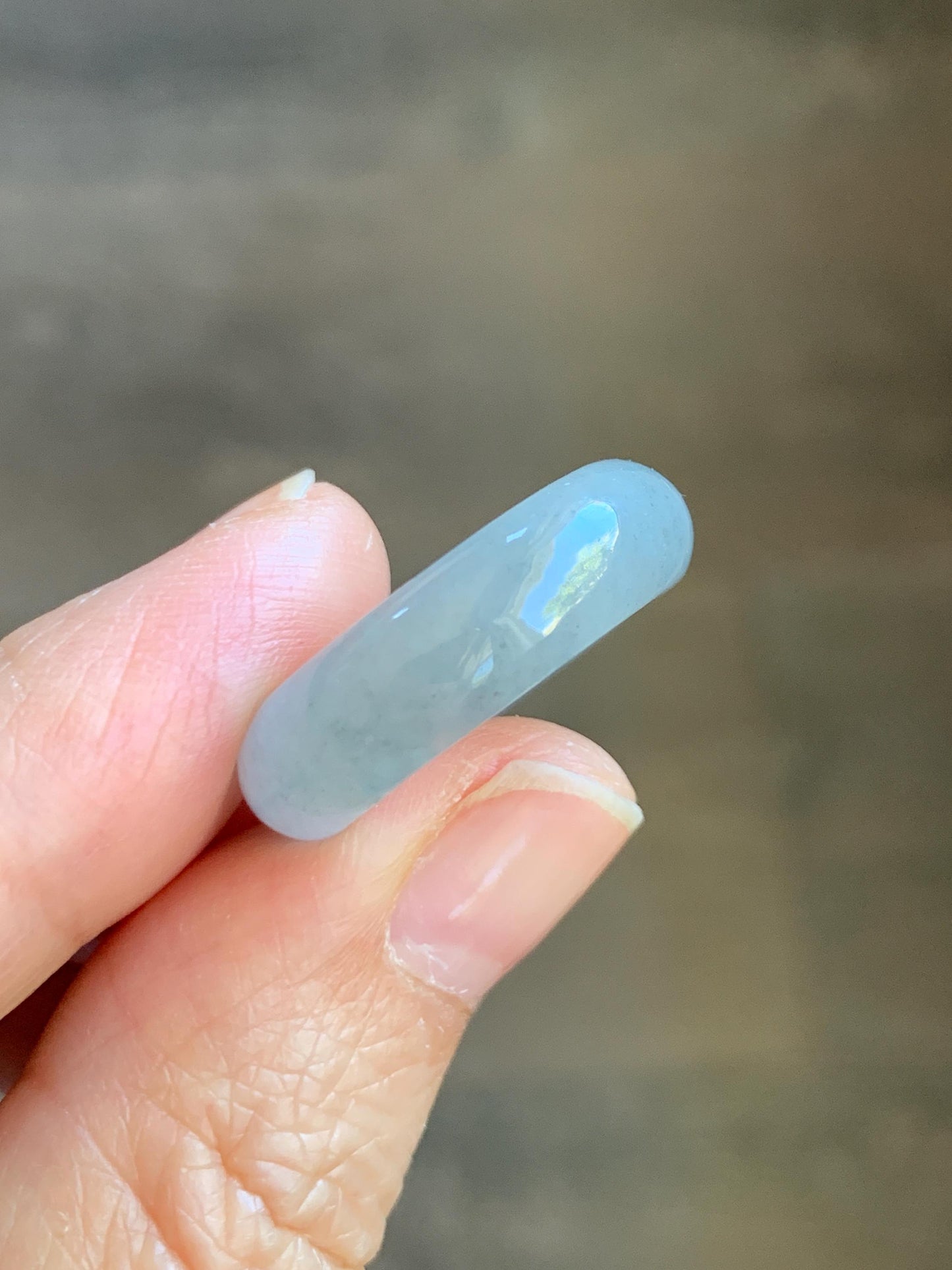 Natural Grade A Icy Translucent Light Gray Wuji Marbled Jade Jadeite Band Ring Size 8.5 US 天然冰胶乌鸡翡翠戒圈 MWJ66A