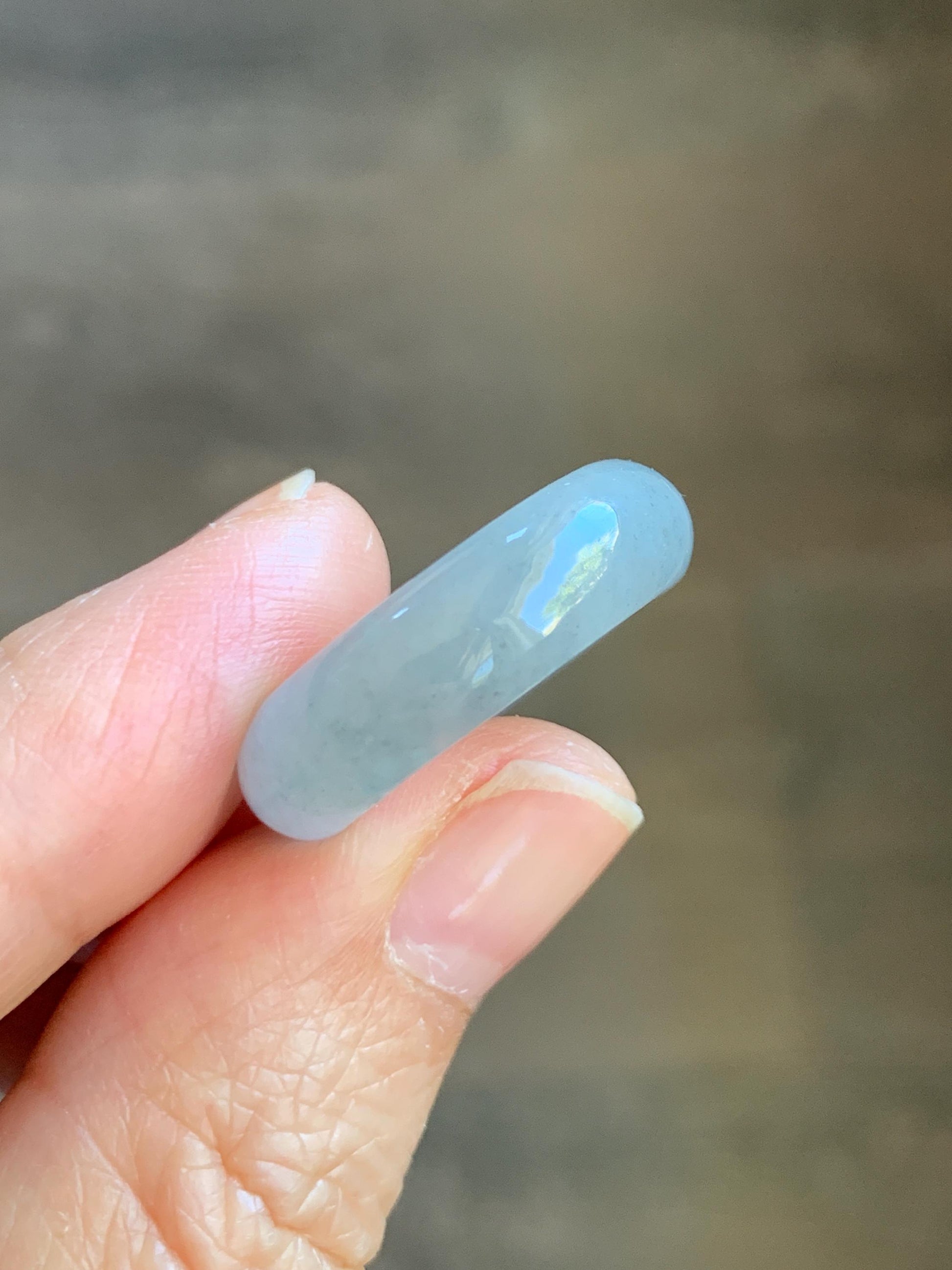 Natural Grade A Icy Translucent Light Gray Wuji Marbled Jade Jadeite Band Ring Size 8.5 US 天然冰胶乌鸡翡翠戒圈 MWJ66A