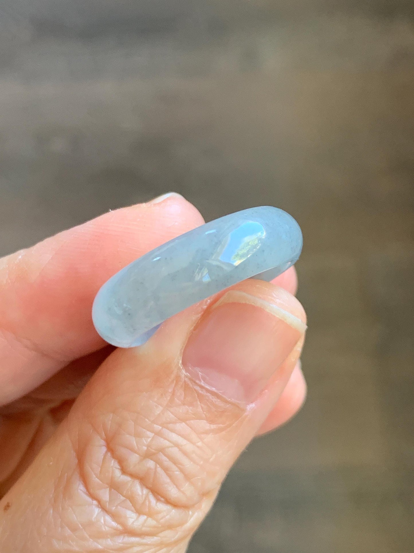 Natural Grade A Icy Translucent Light Gray Wuji Marbled Jade Jadeite Band Ring Size 8.5 US 天然冰胶乌鸡翡翠戒圈 MWJ66A