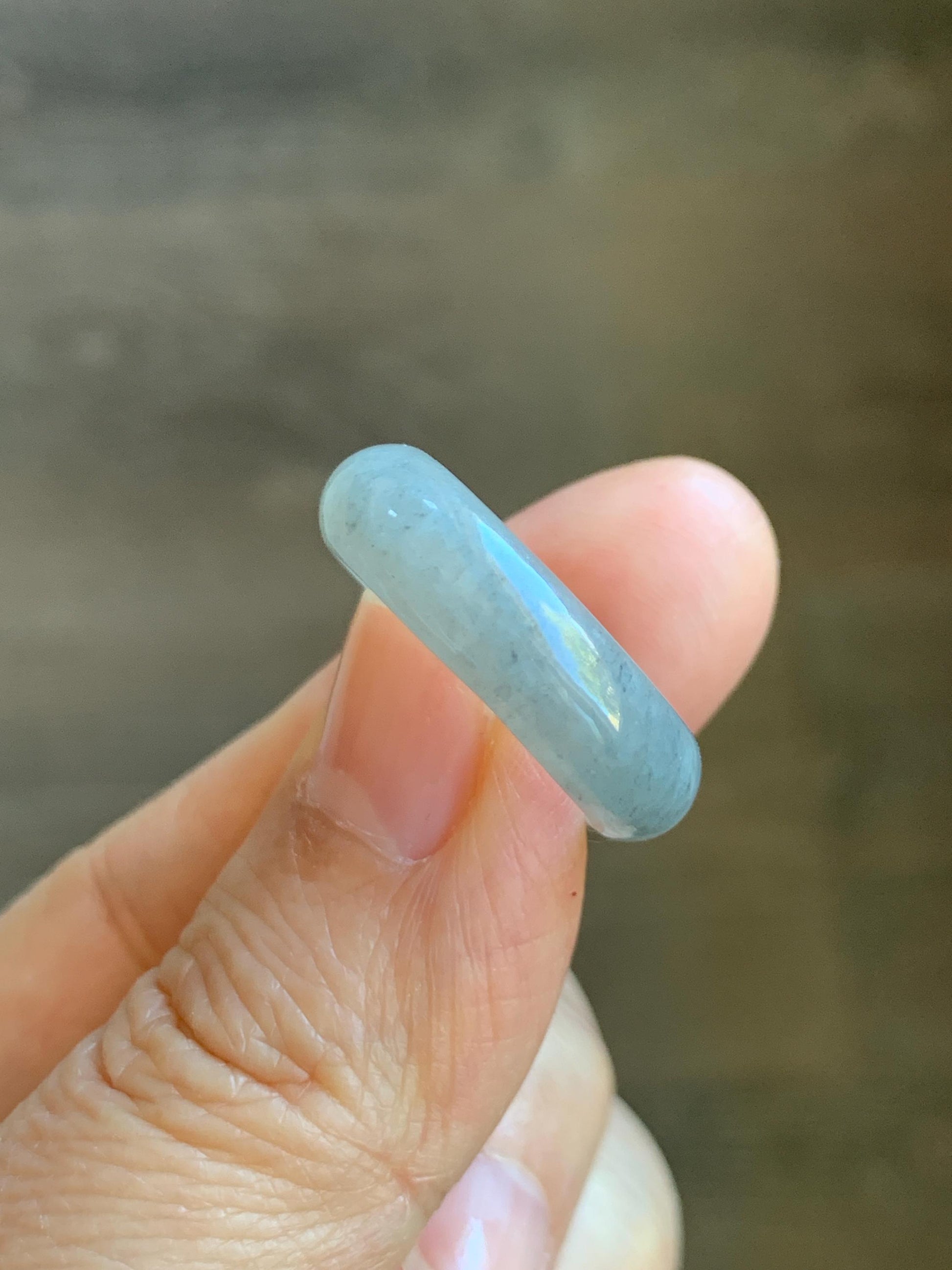 Natural Grade A Icy Translucent Light Gray Wuji Marbled Jade Jadeite Band Ring Size 8.5 US 天然冰胶乌鸡翡翠戒圈 MWJ66A