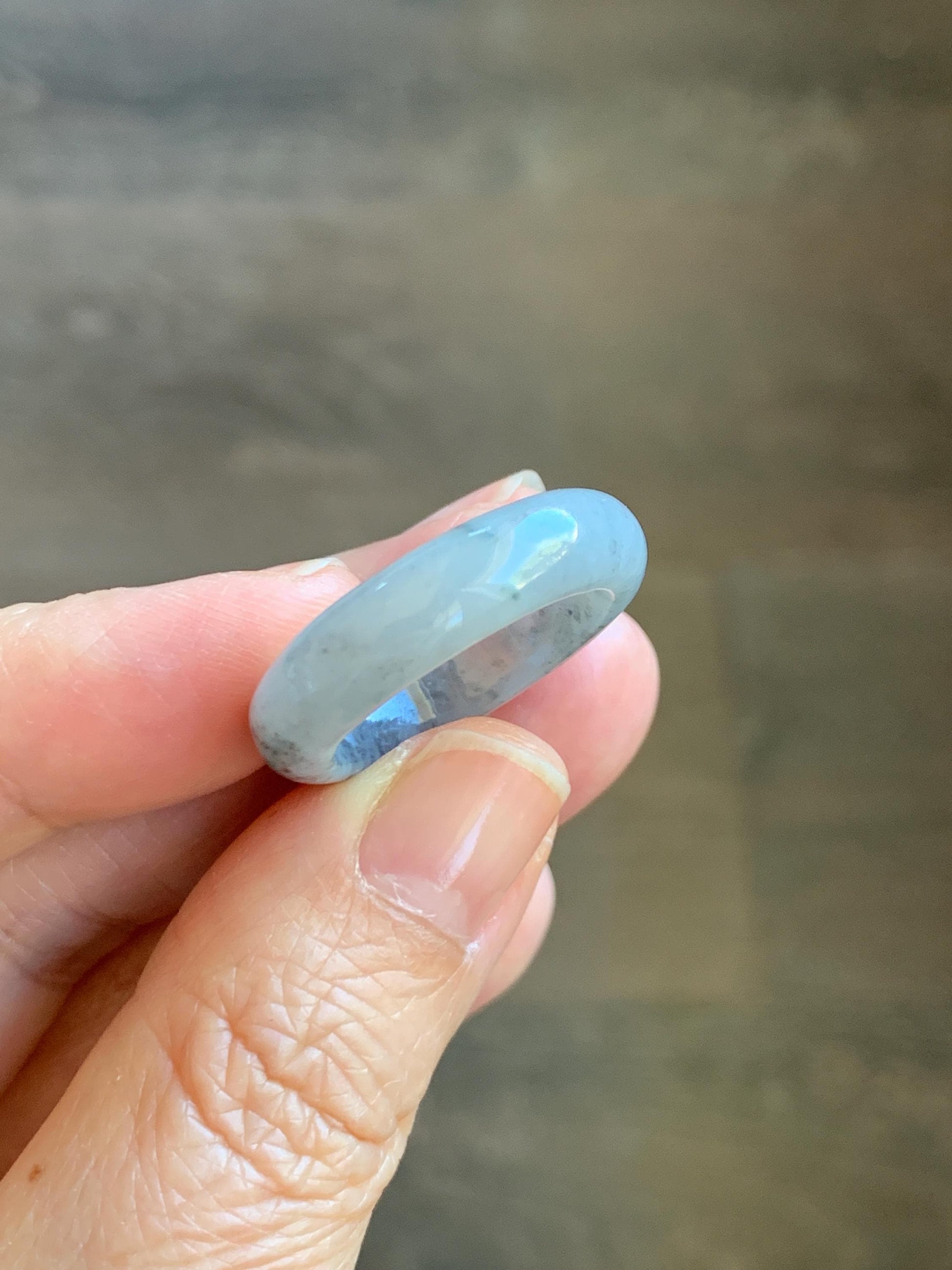 Natural Grade A Icy Translucent Light Gray Wuji Marbled Jade Jadeite Band Ring Size 8.75 US 天然冰胶乌鸡翡翠戒圈 MWJ66B